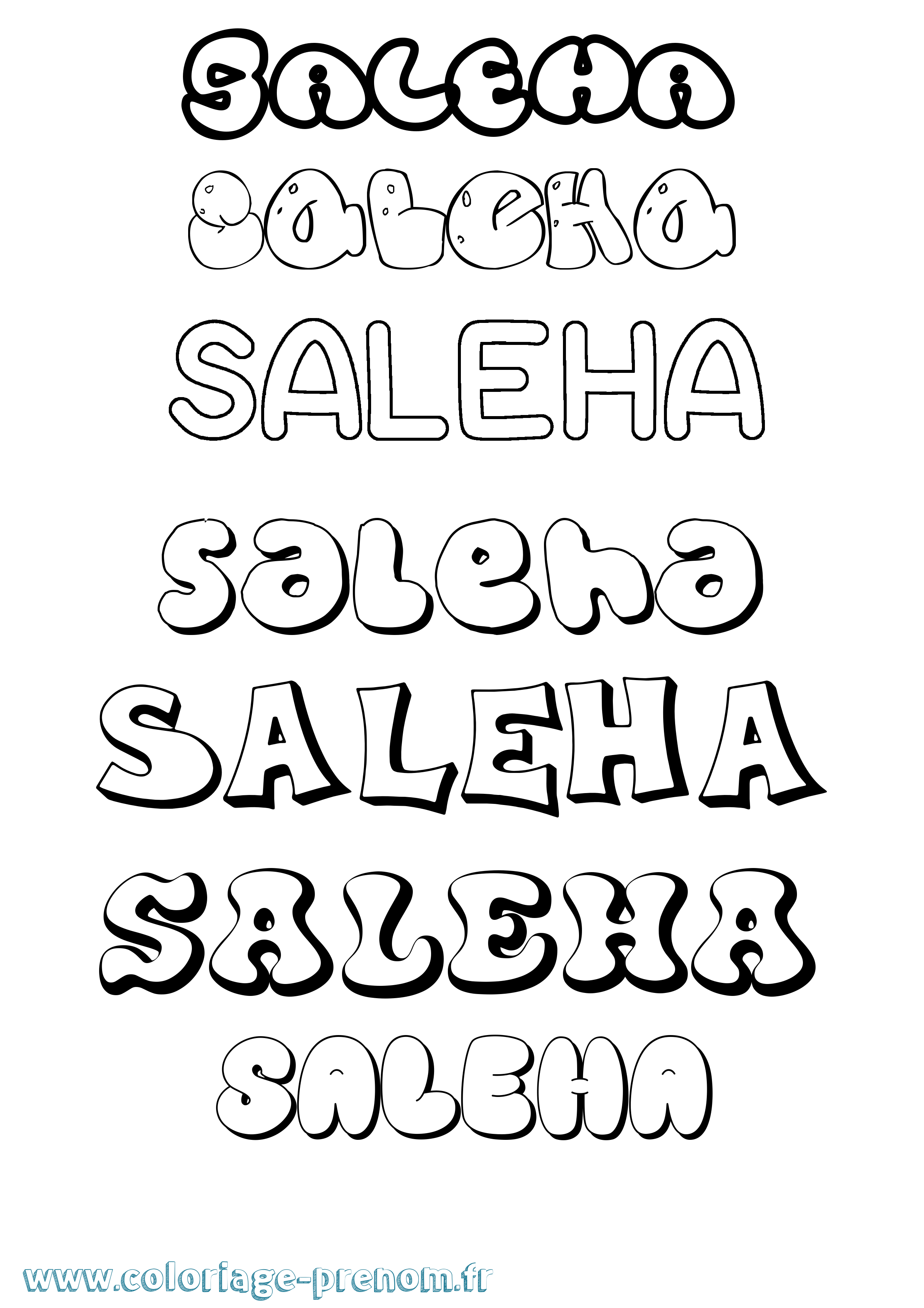 Coloriage prénom Saleha Bubble