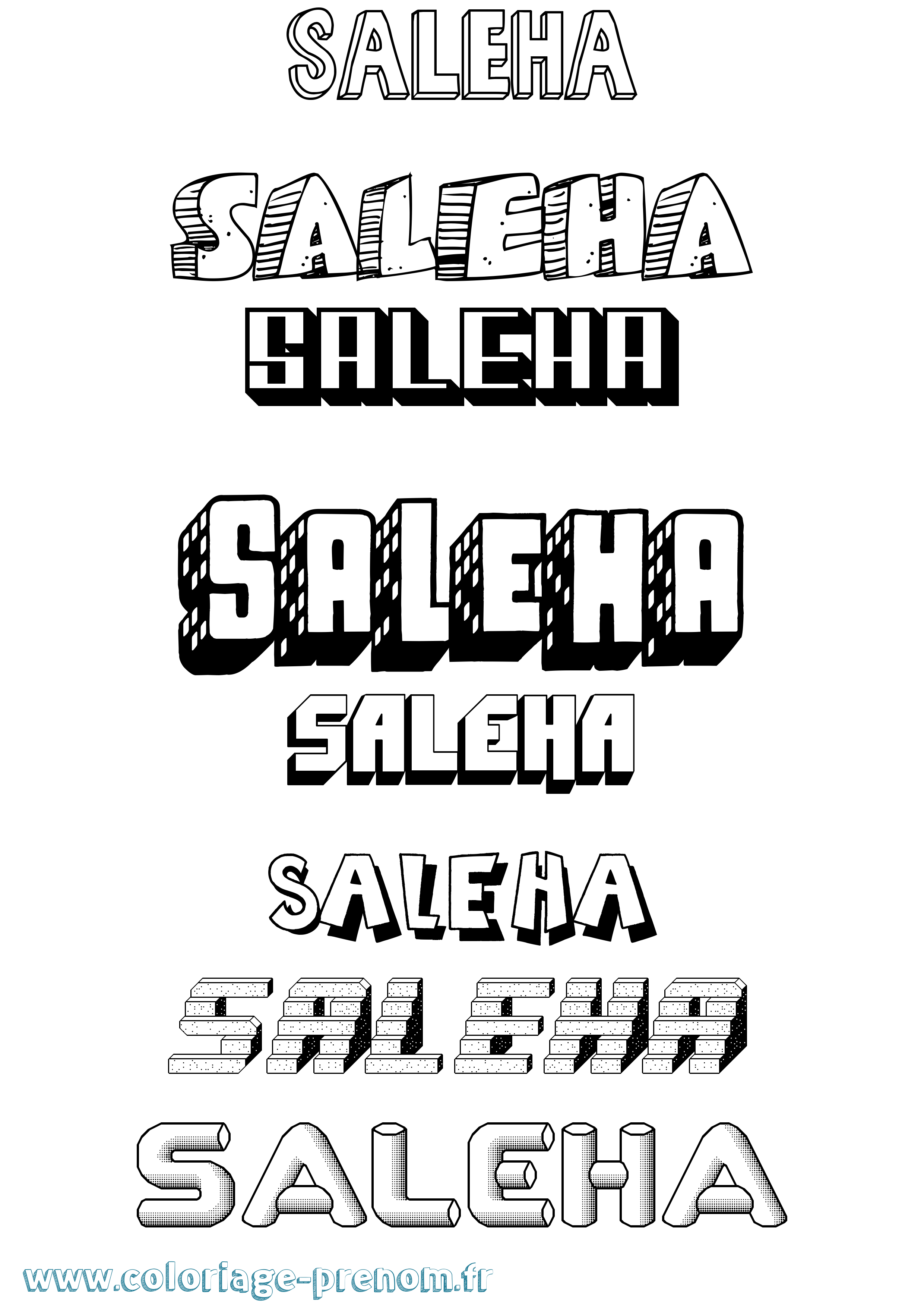Coloriage prénom Saleha Effet 3D