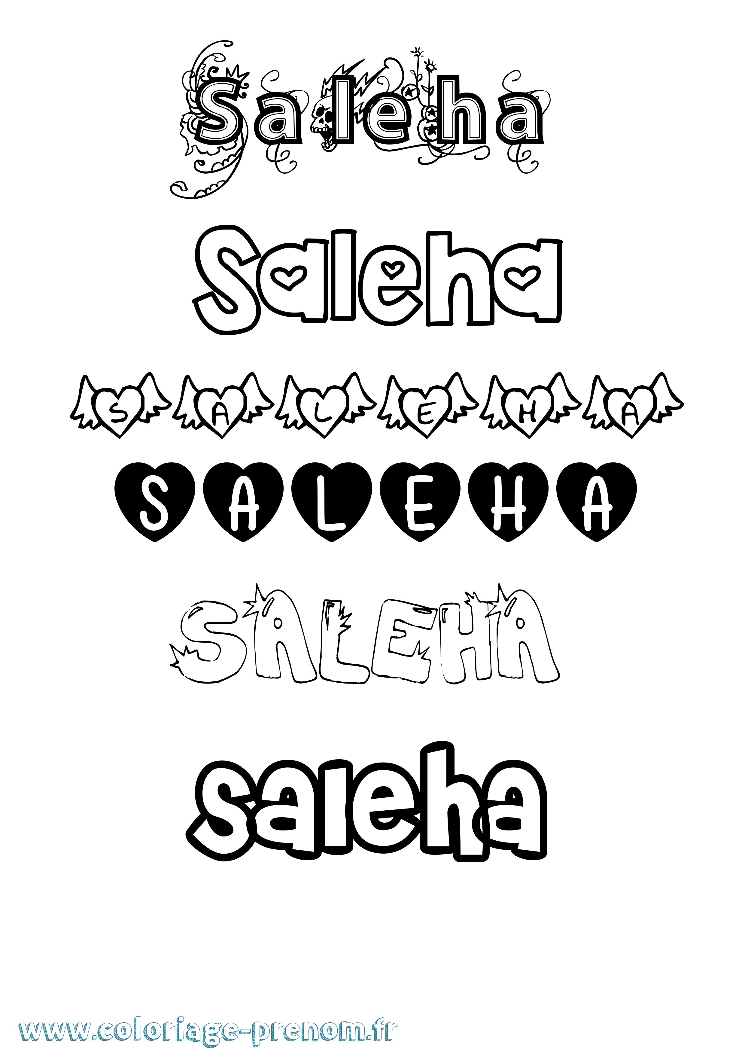 Coloriage prénom Saleha Girly