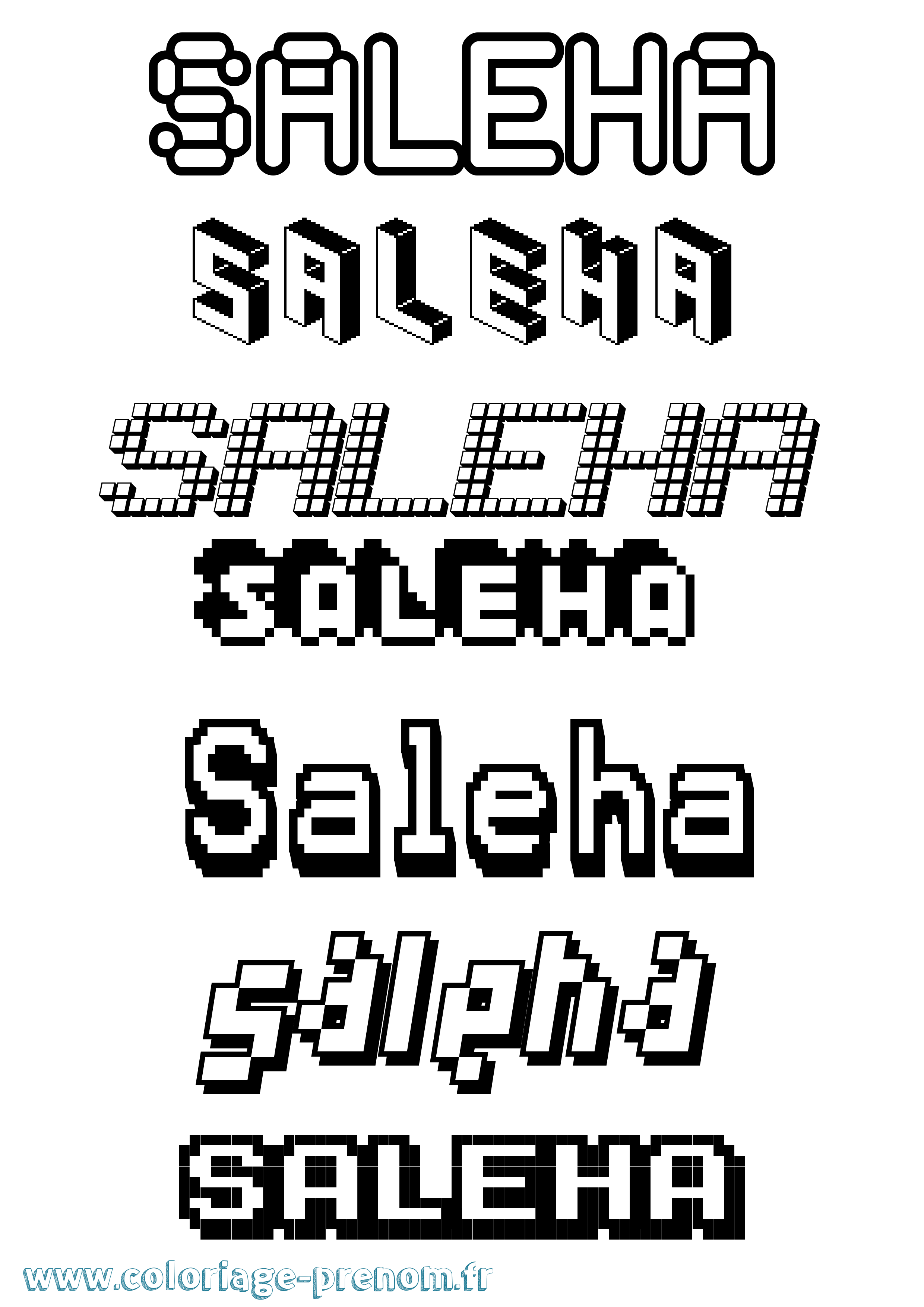 Coloriage prénom Saleha Pixel