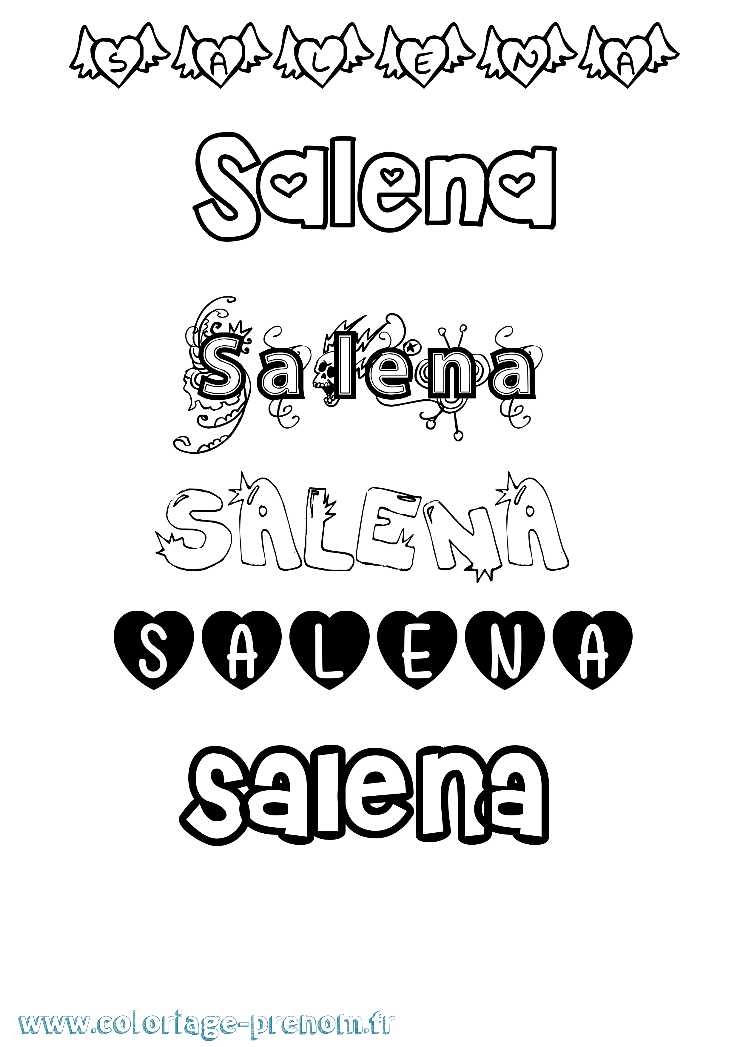 Coloriage prénom Salena Girly
