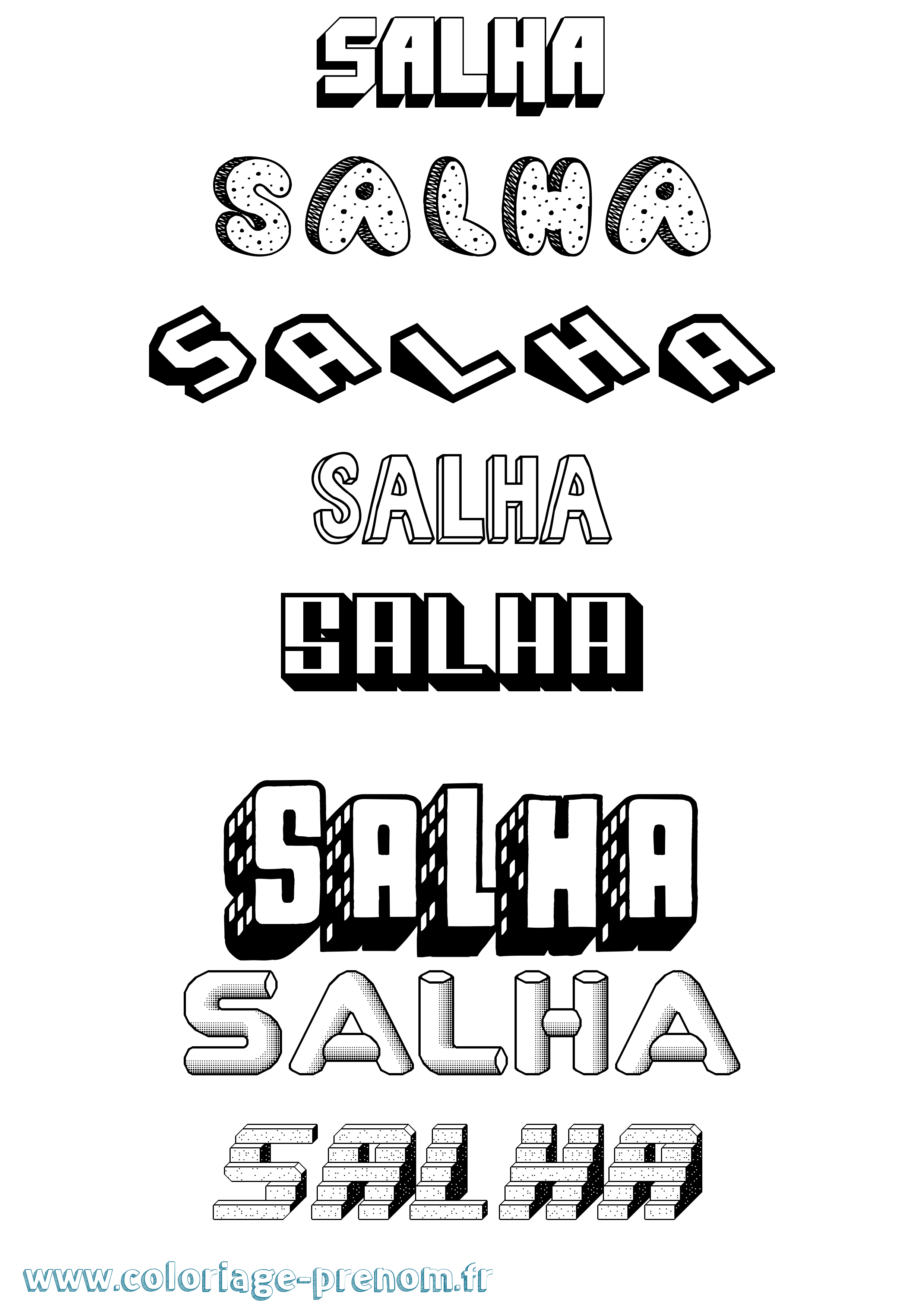 Coloriage prénom Salha Effet 3D