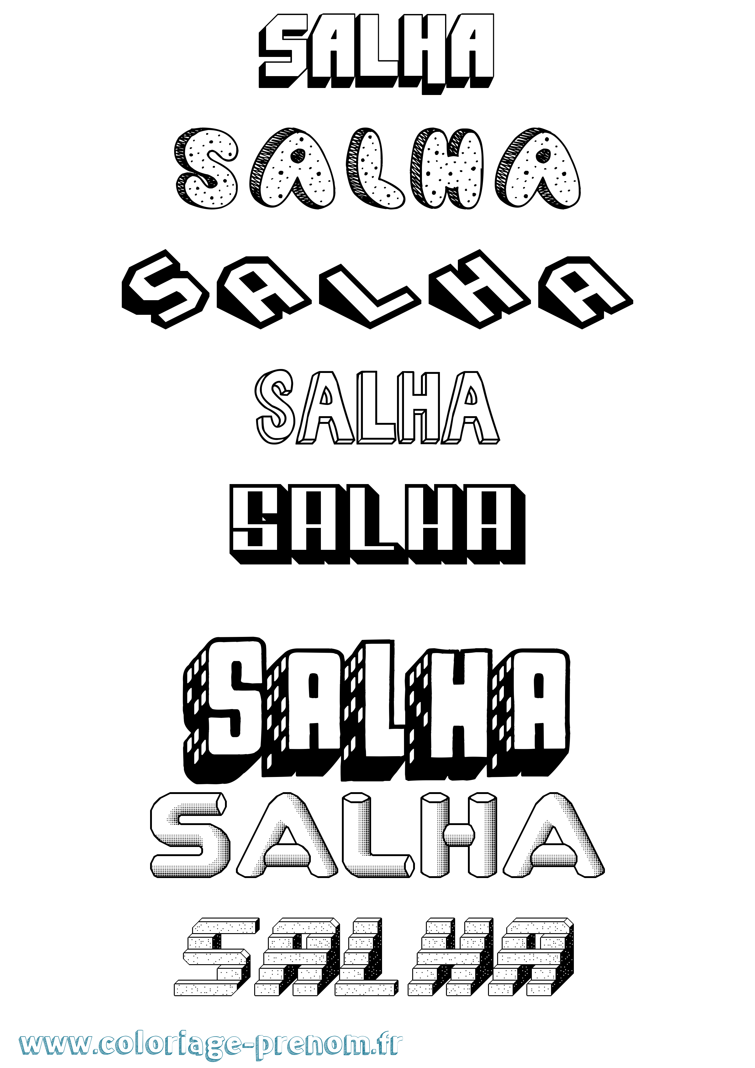 Coloriage Salha Effet 3D Coloriage prénom Salha Effet 3D
