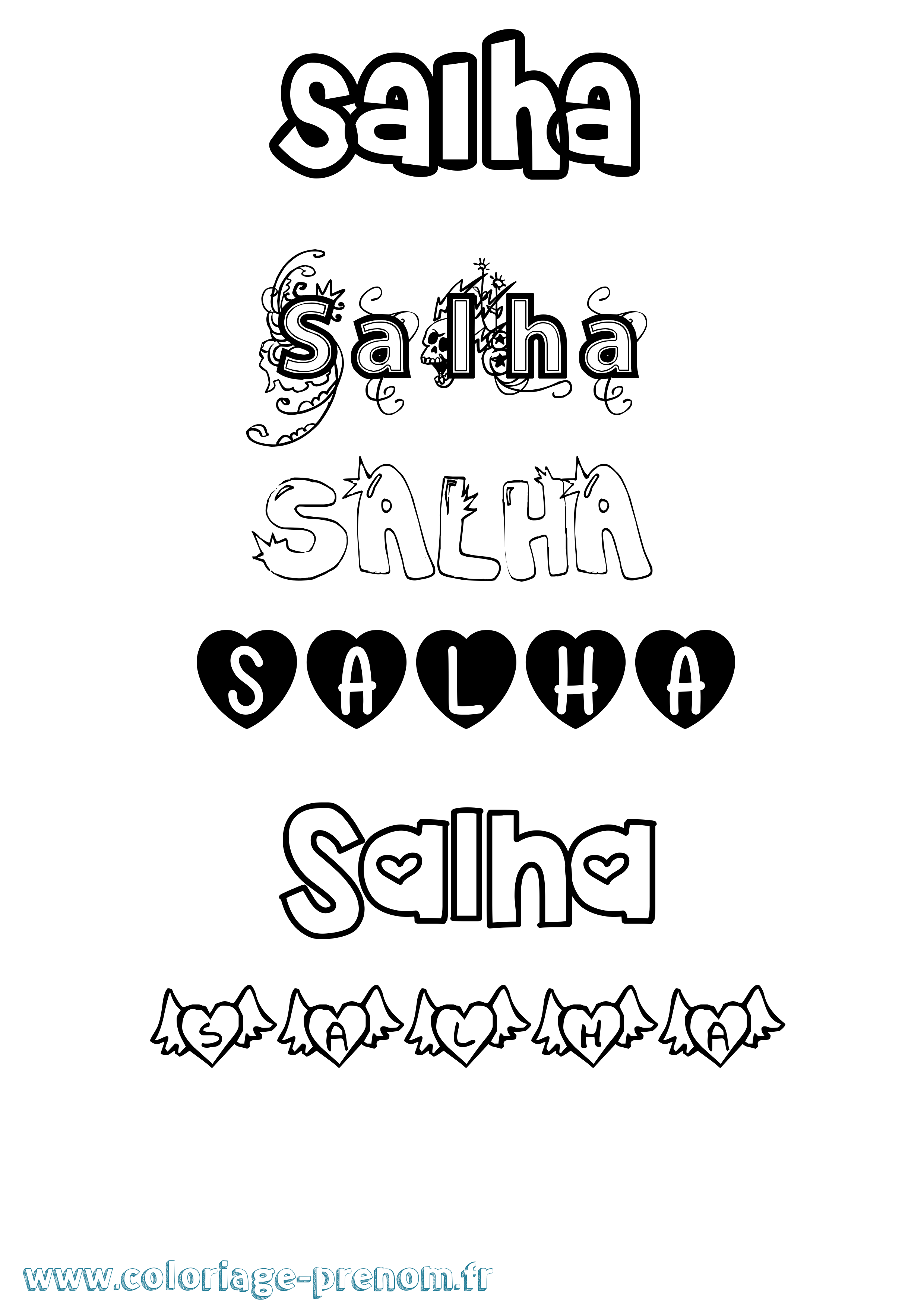 Coloriage Salha Girly Coloriage prénom Salha Girly