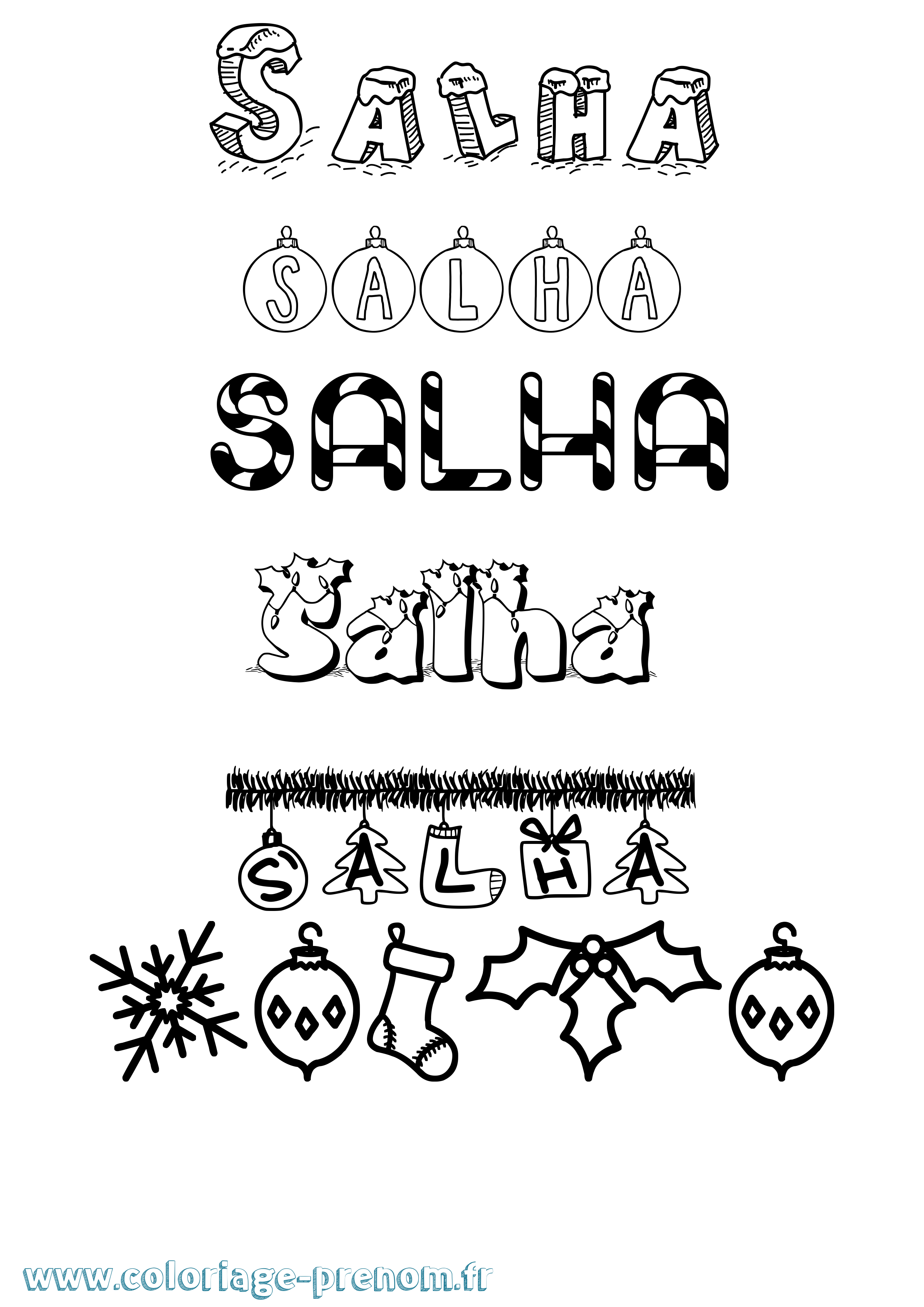 Coloriage Salha Noël Coloriage prénom Salha Noël