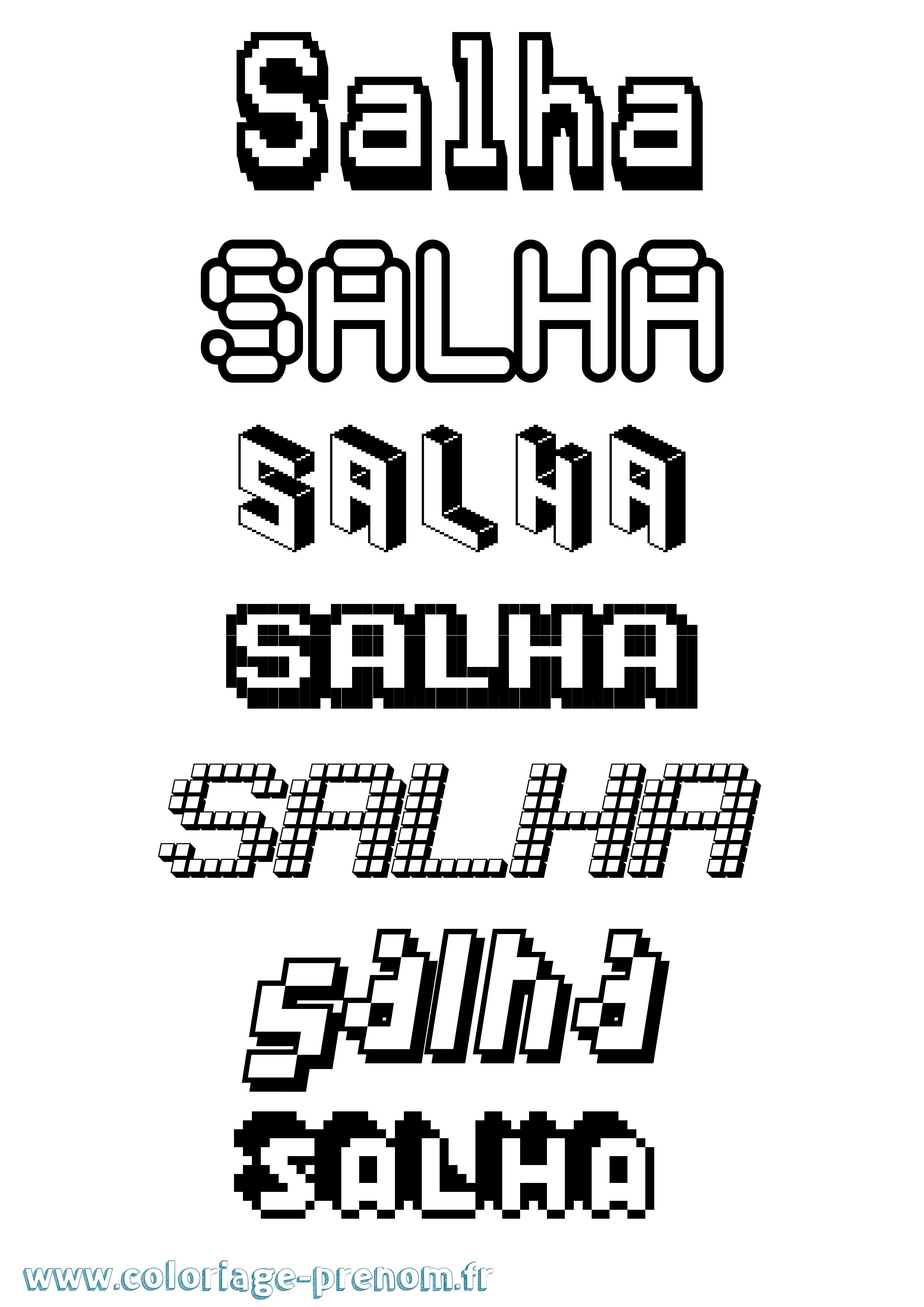 Coloriage prénom Salha Pixel