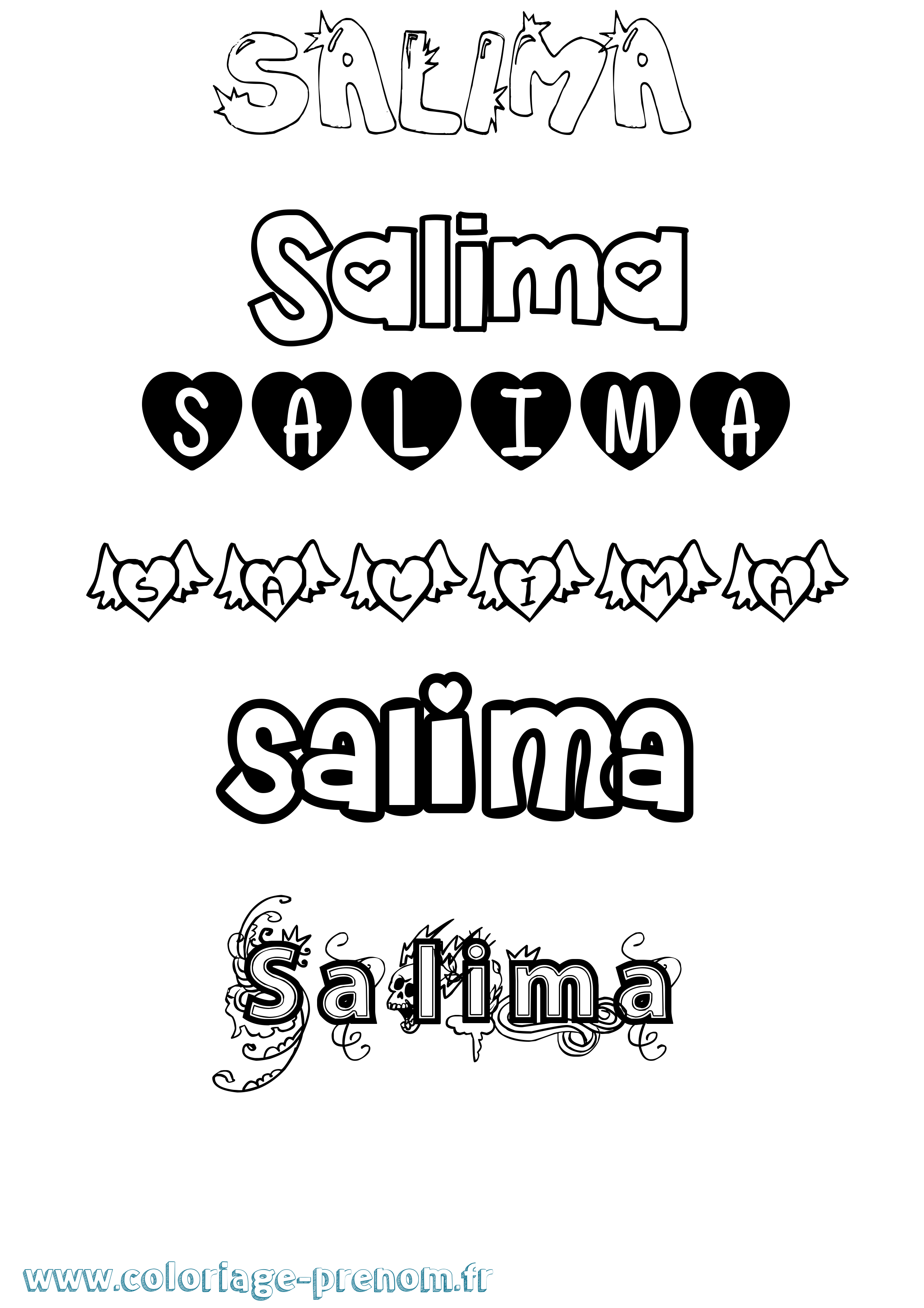 Coloriage prénom Salima Girly