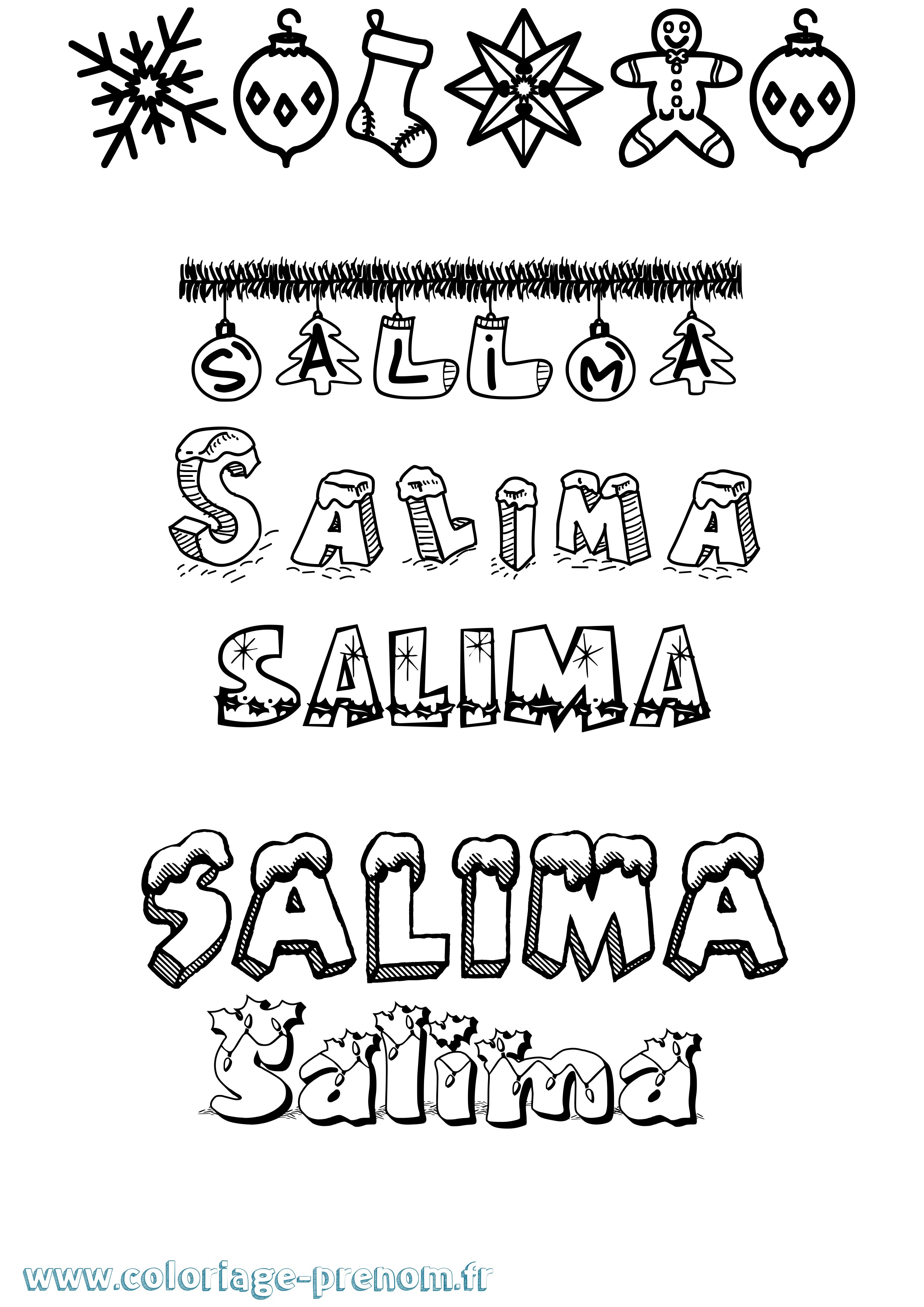 Coloriage prénom Salima Noël