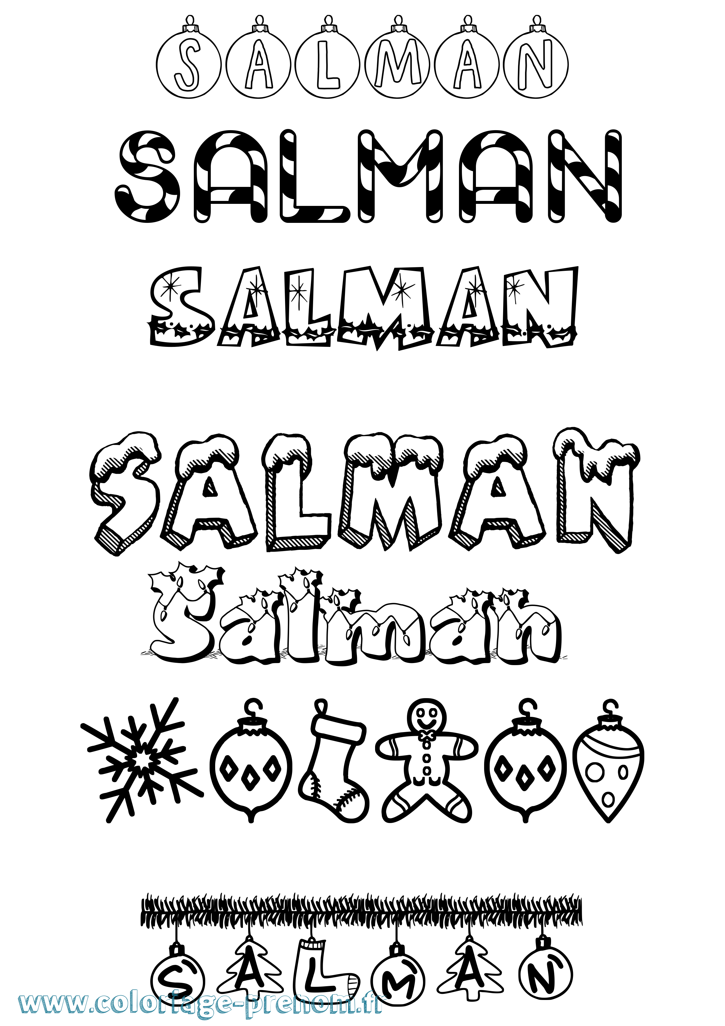 Coloriage prénom Salman Noël