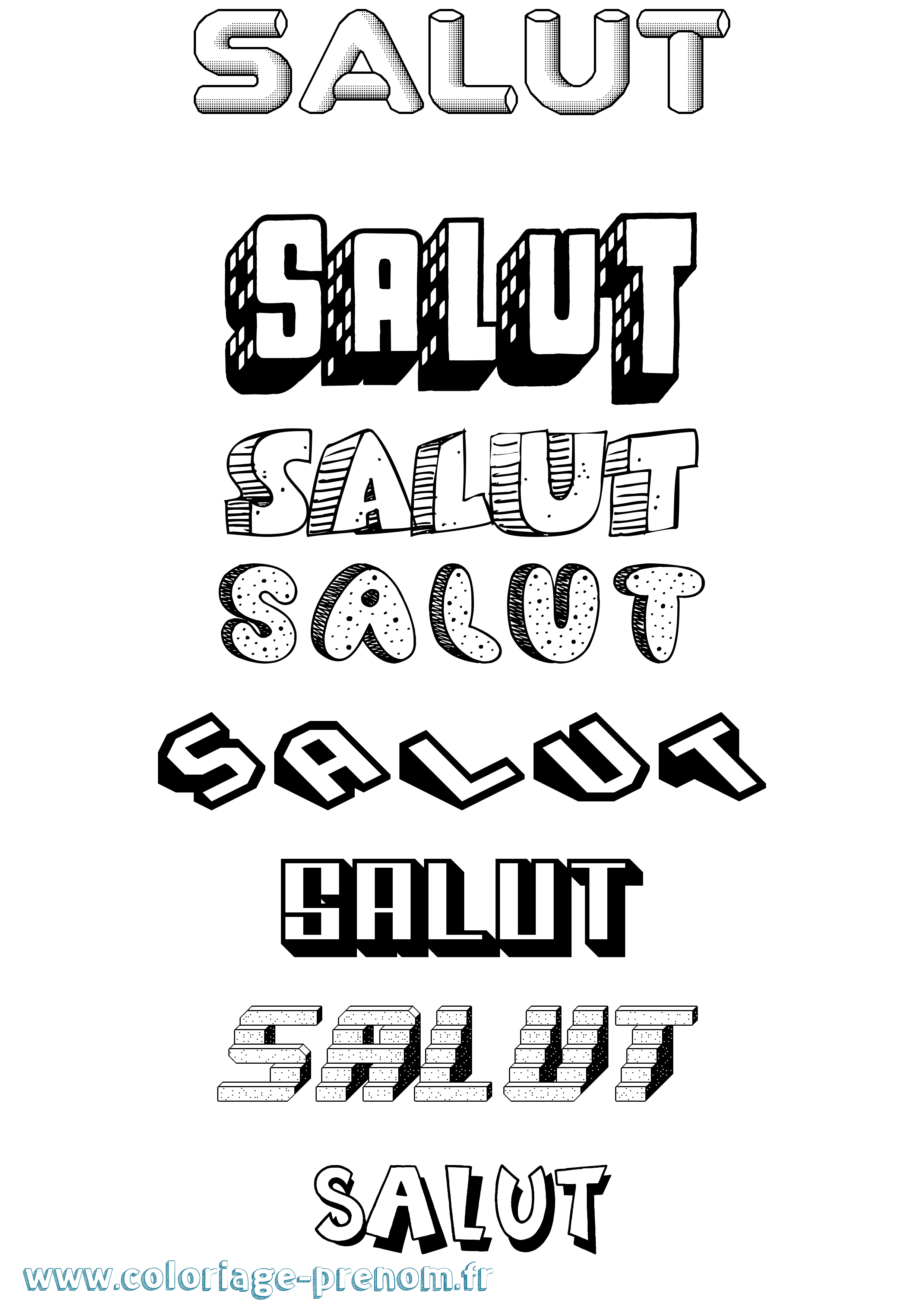 Coloriage Salut Effet 3D Coloriage prénom Salut Effet 3D