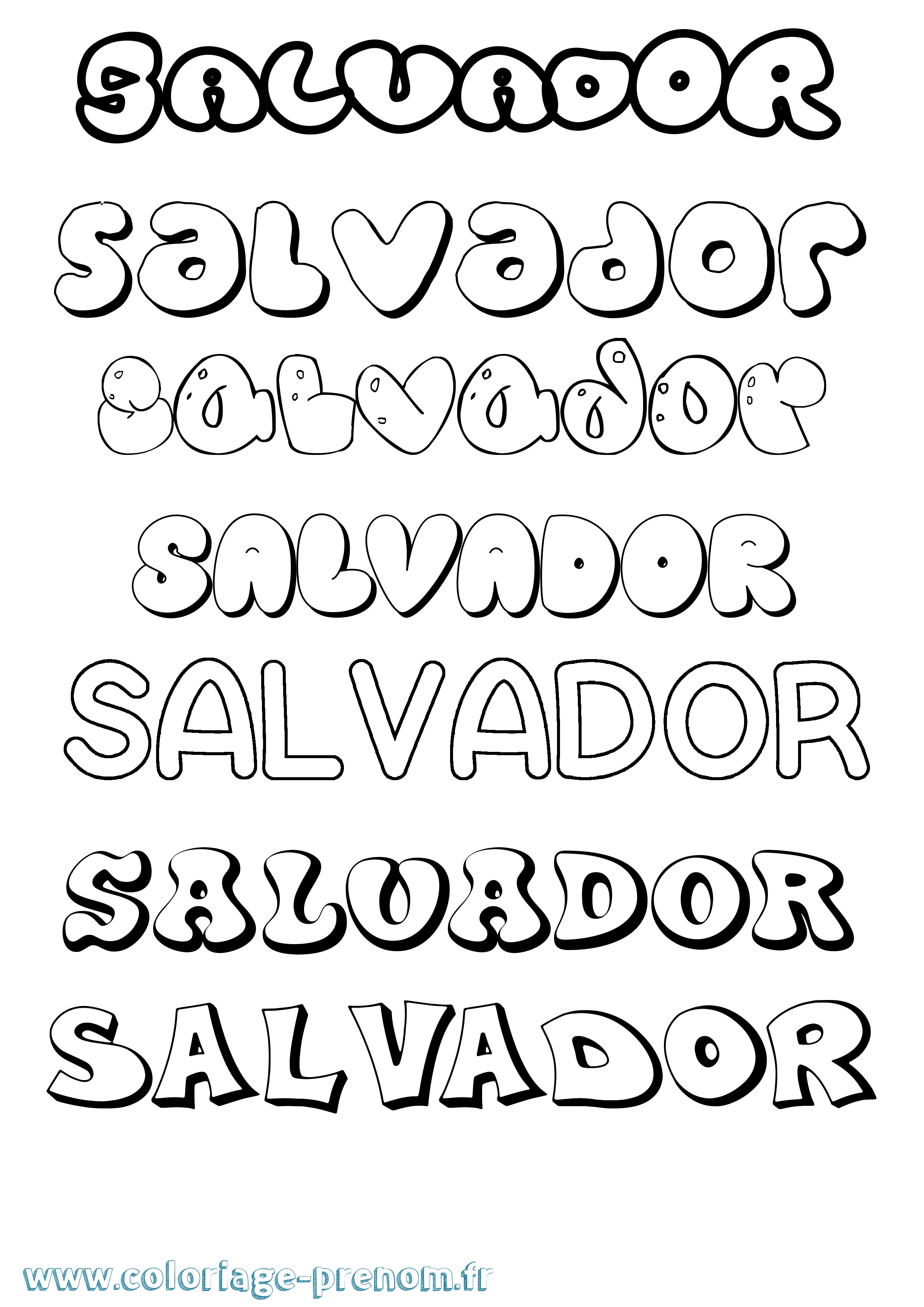 Coloriage Salvador Bubble Coloriage prénom Salvador Bubble