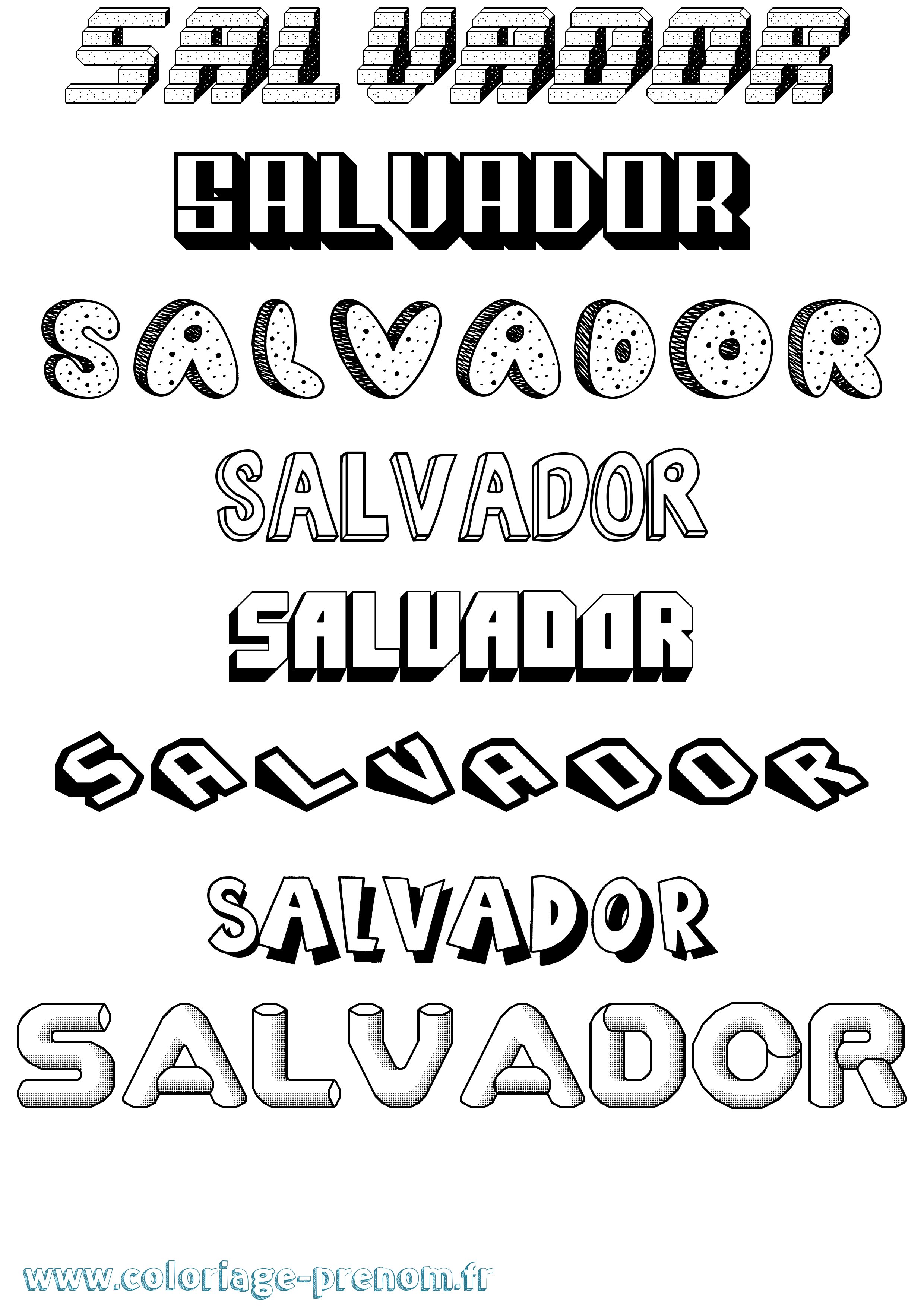 Coloriage Salvador Effet 3D Coloriage prénom Salvador Effet 3D