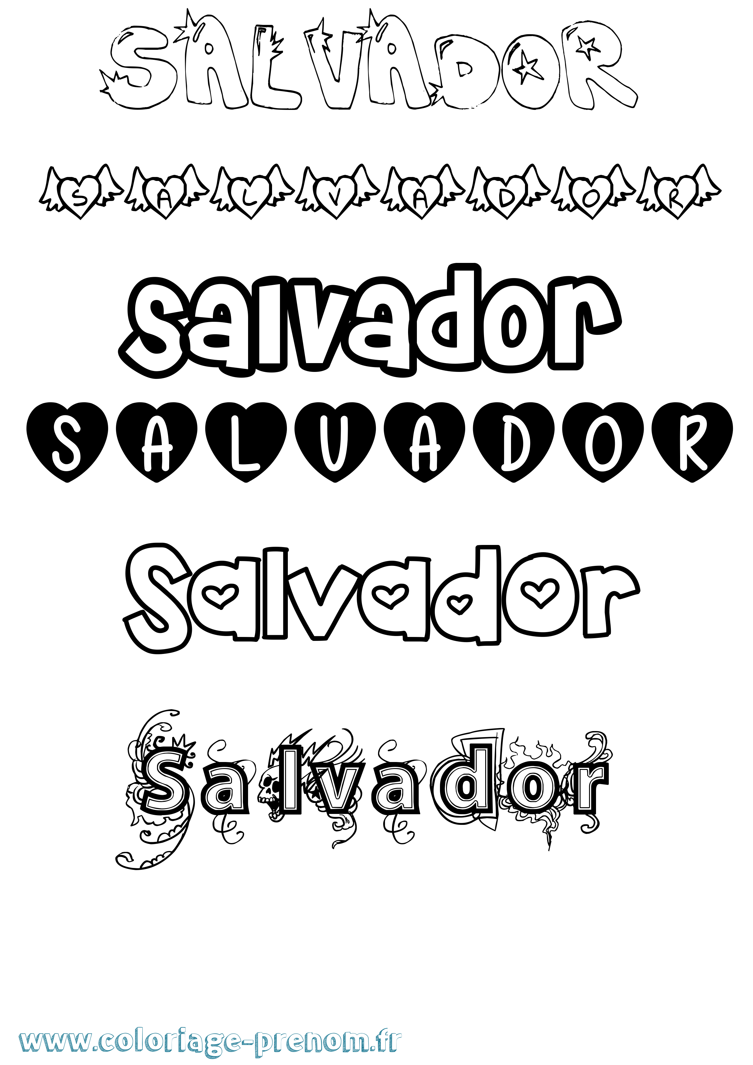 Coloriage Salvador Girly Coloriage prénom Salvador Girly