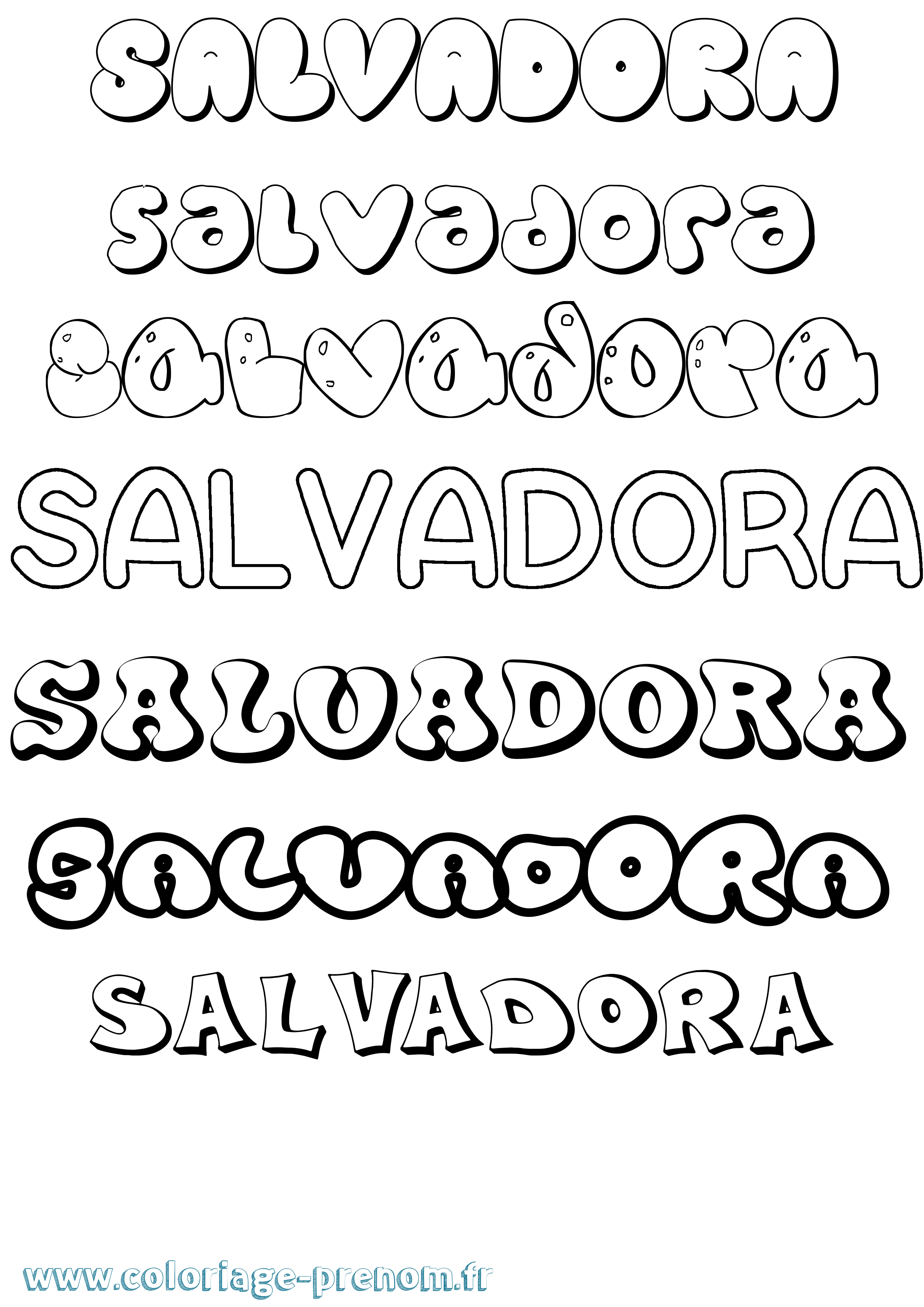 Coloriage prénom Salvadora Bubble