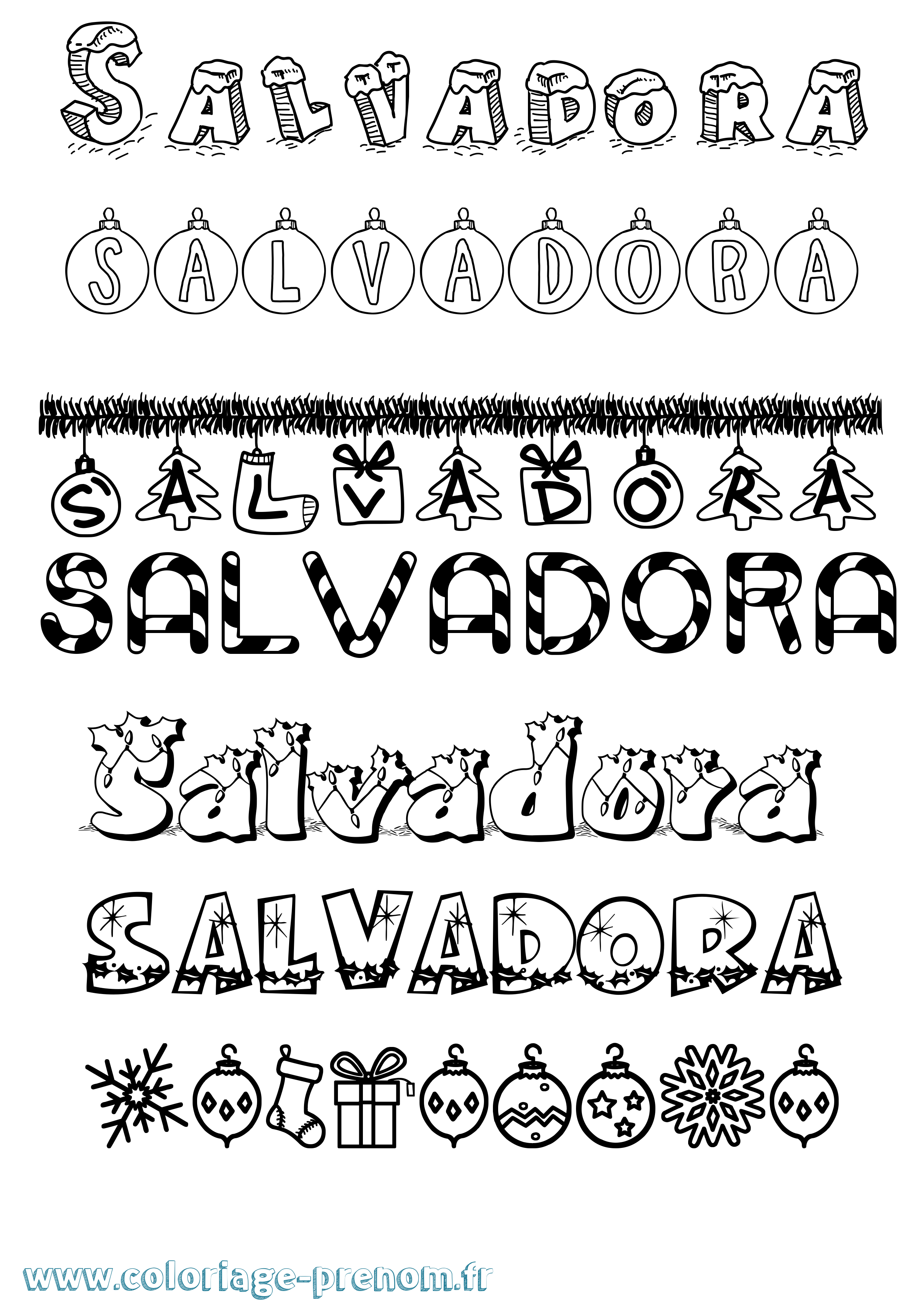Coloriage prénom Salvadora Noël