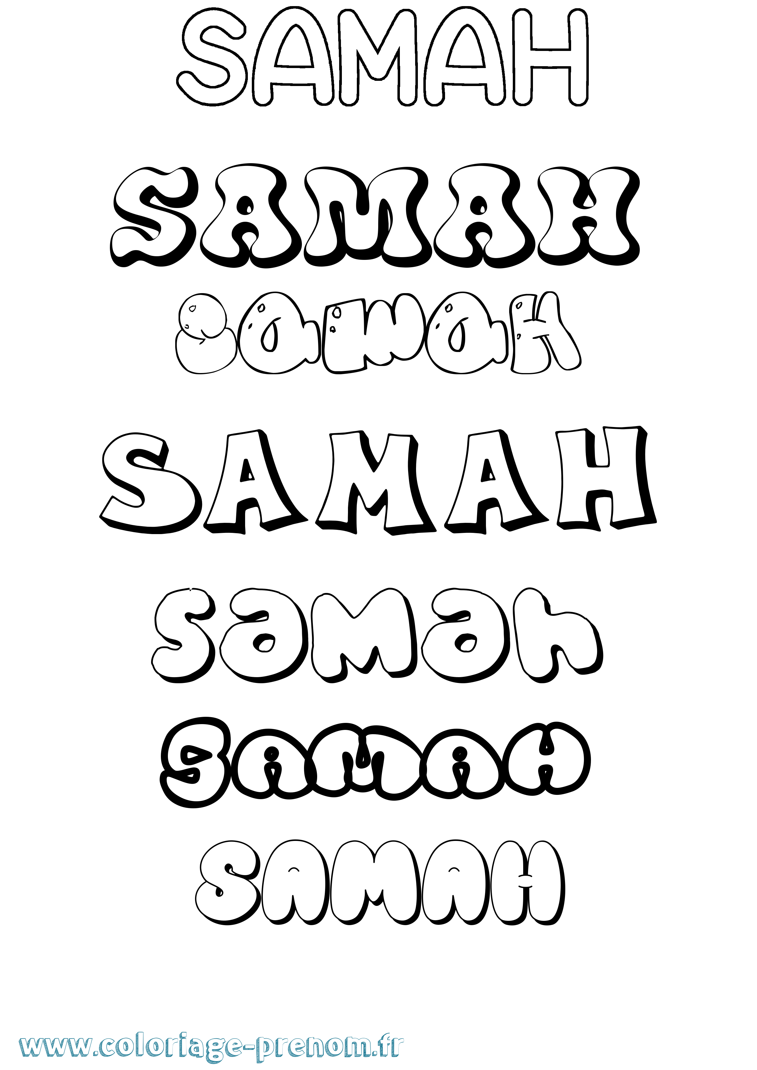 Coloriage prénom Samah Bubble