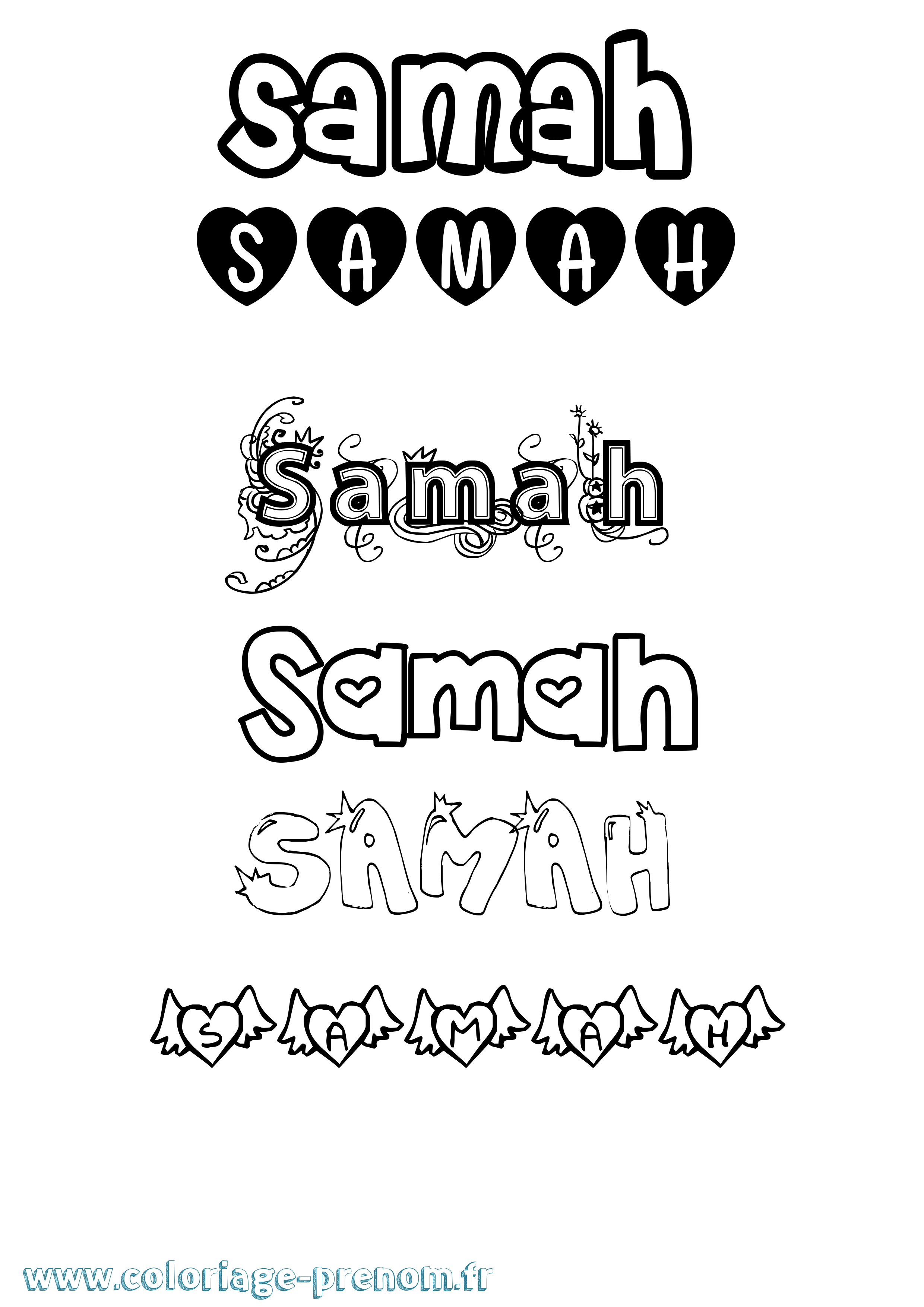 Coloriage prénom Samah Girly