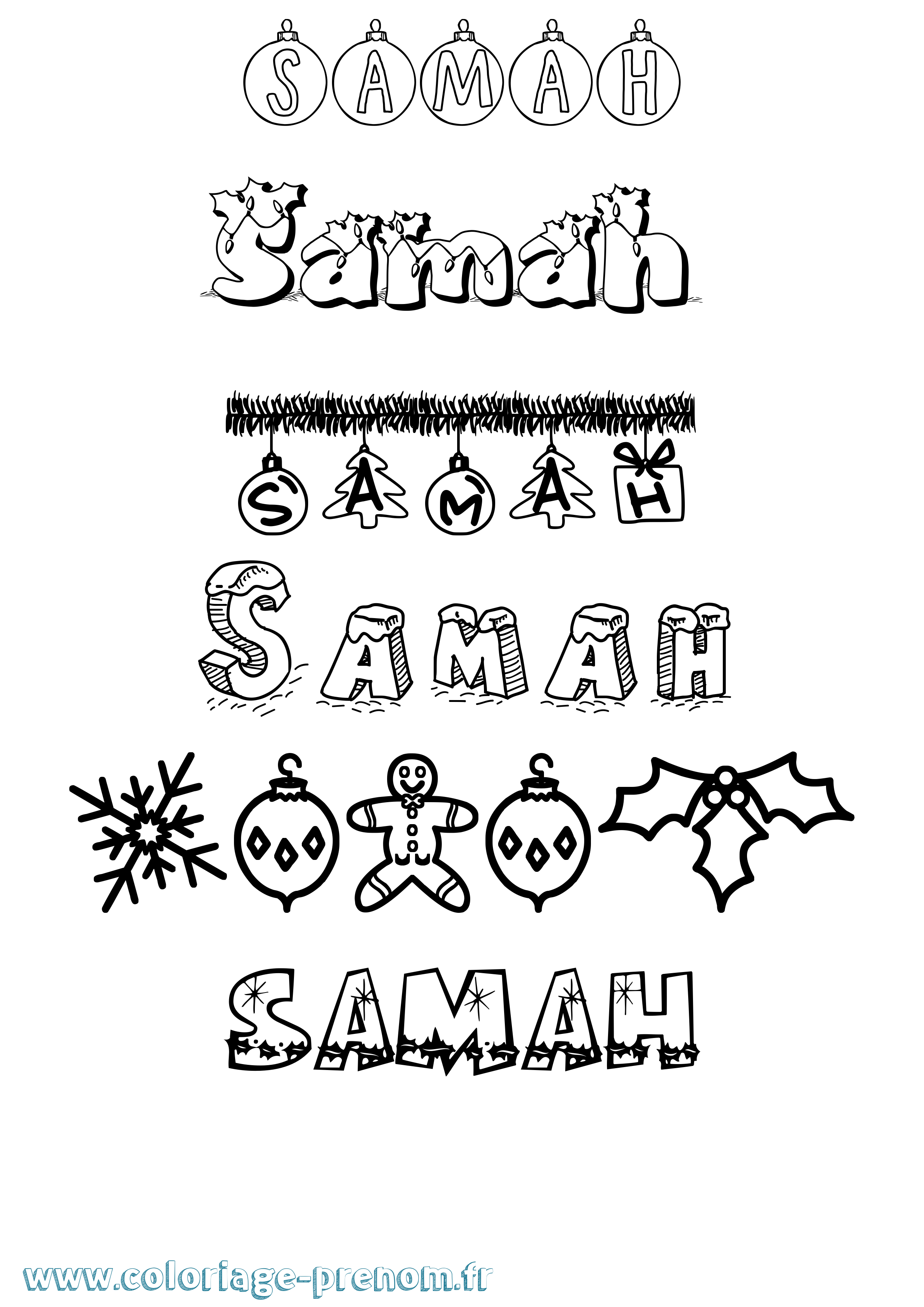 Coloriage prénom Samah Noël