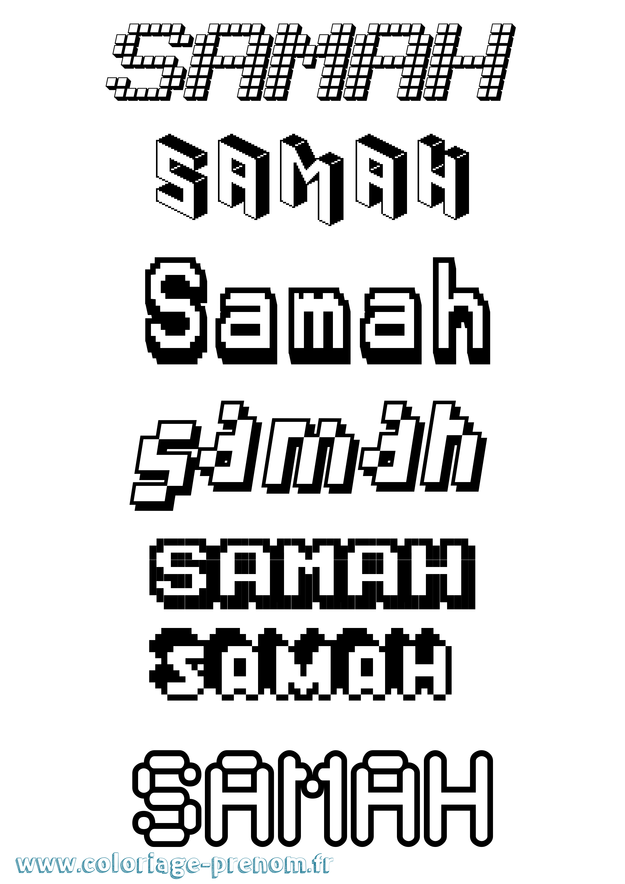 Coloriage prénom Samah Pixel