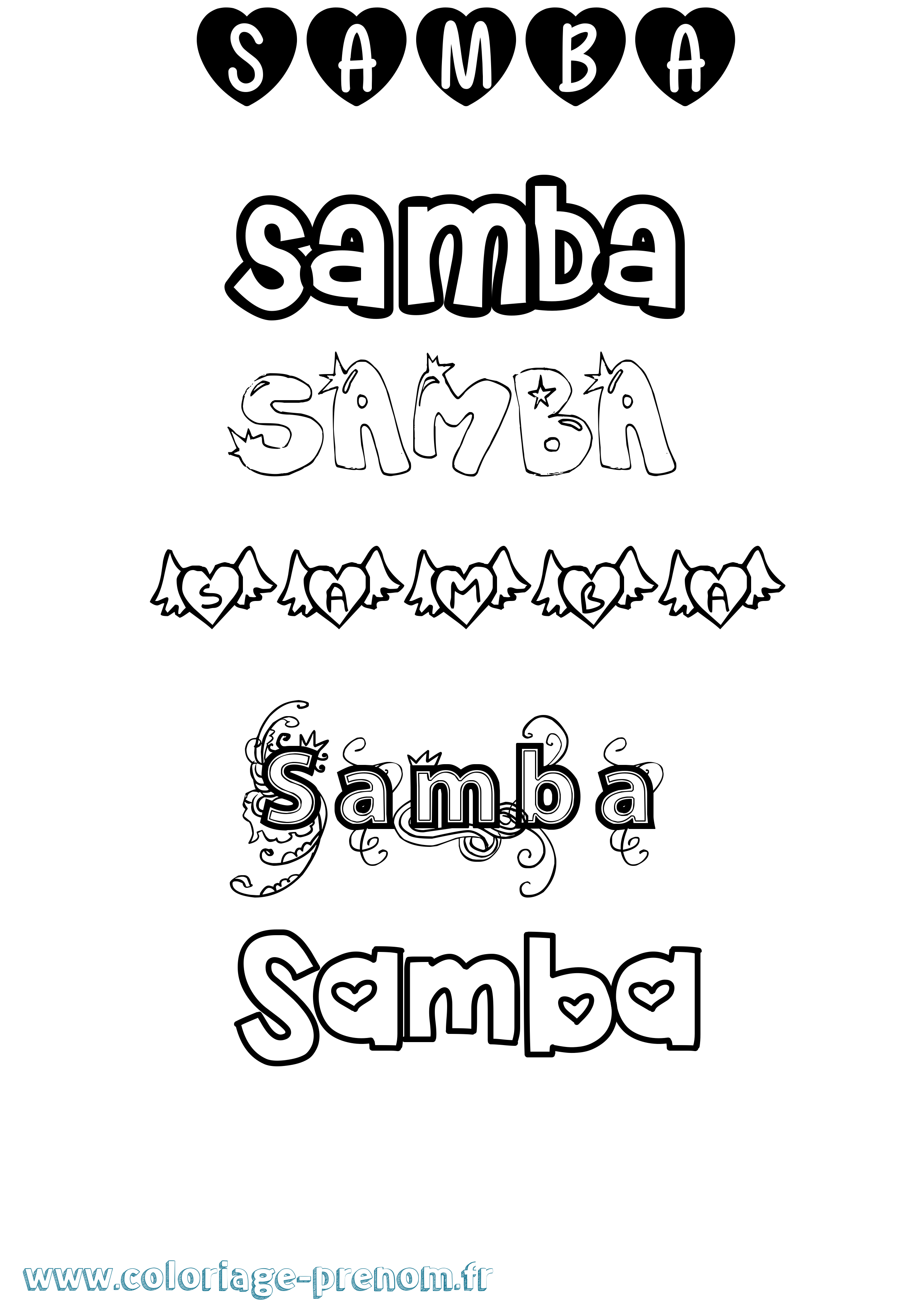 Coloriage prénom Samba Girly
