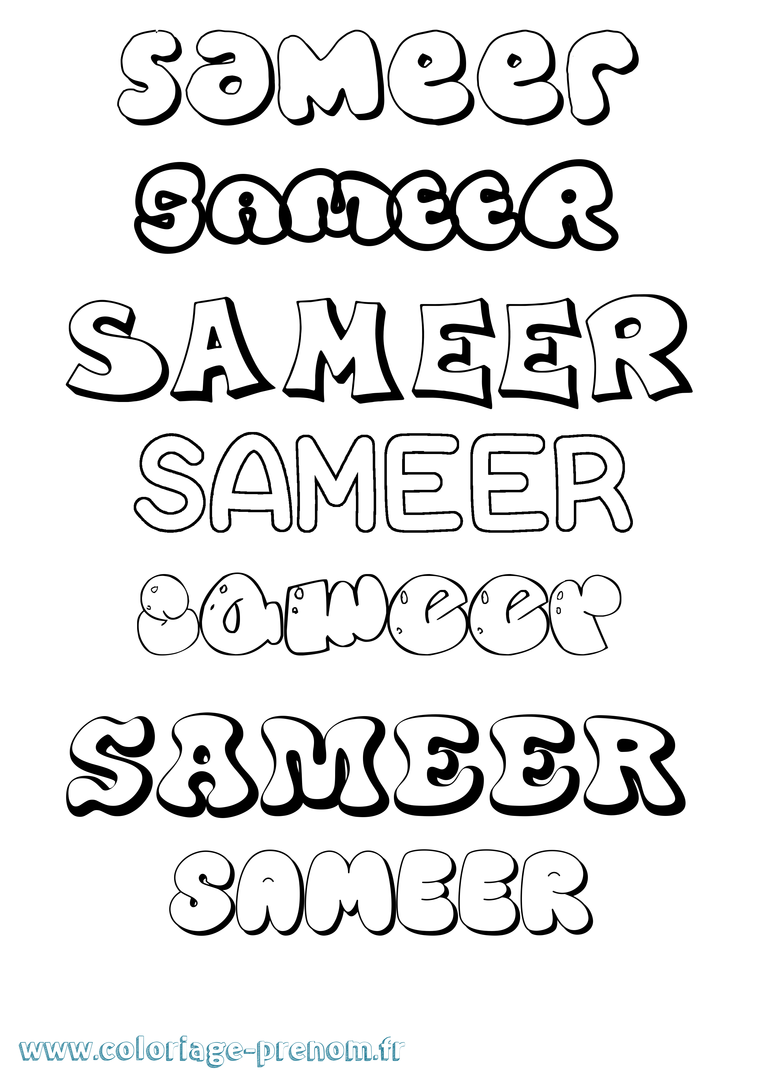 Coloriage prénom Sameer Bubble