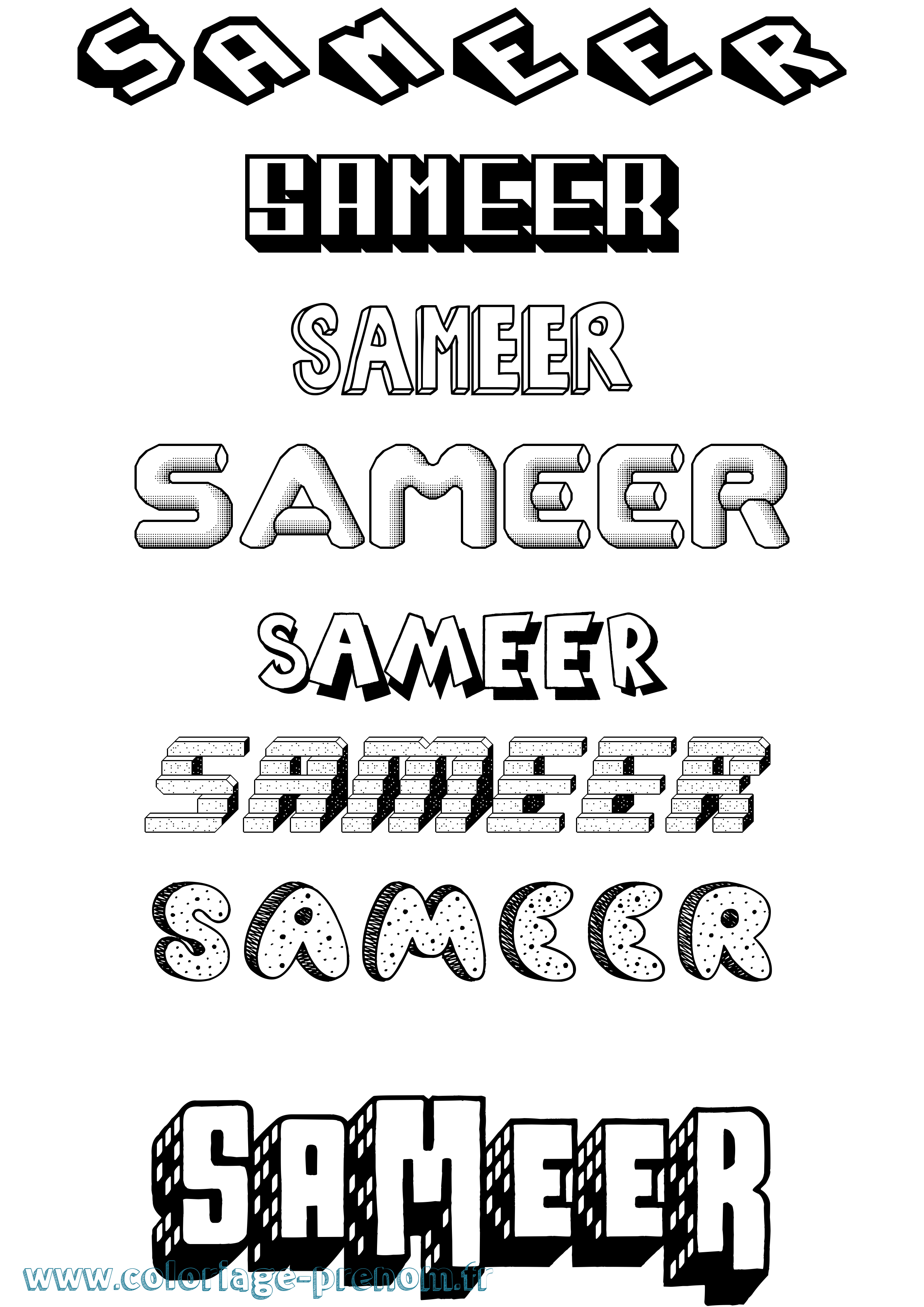 Coloriage prénom Sameer Effet 3D