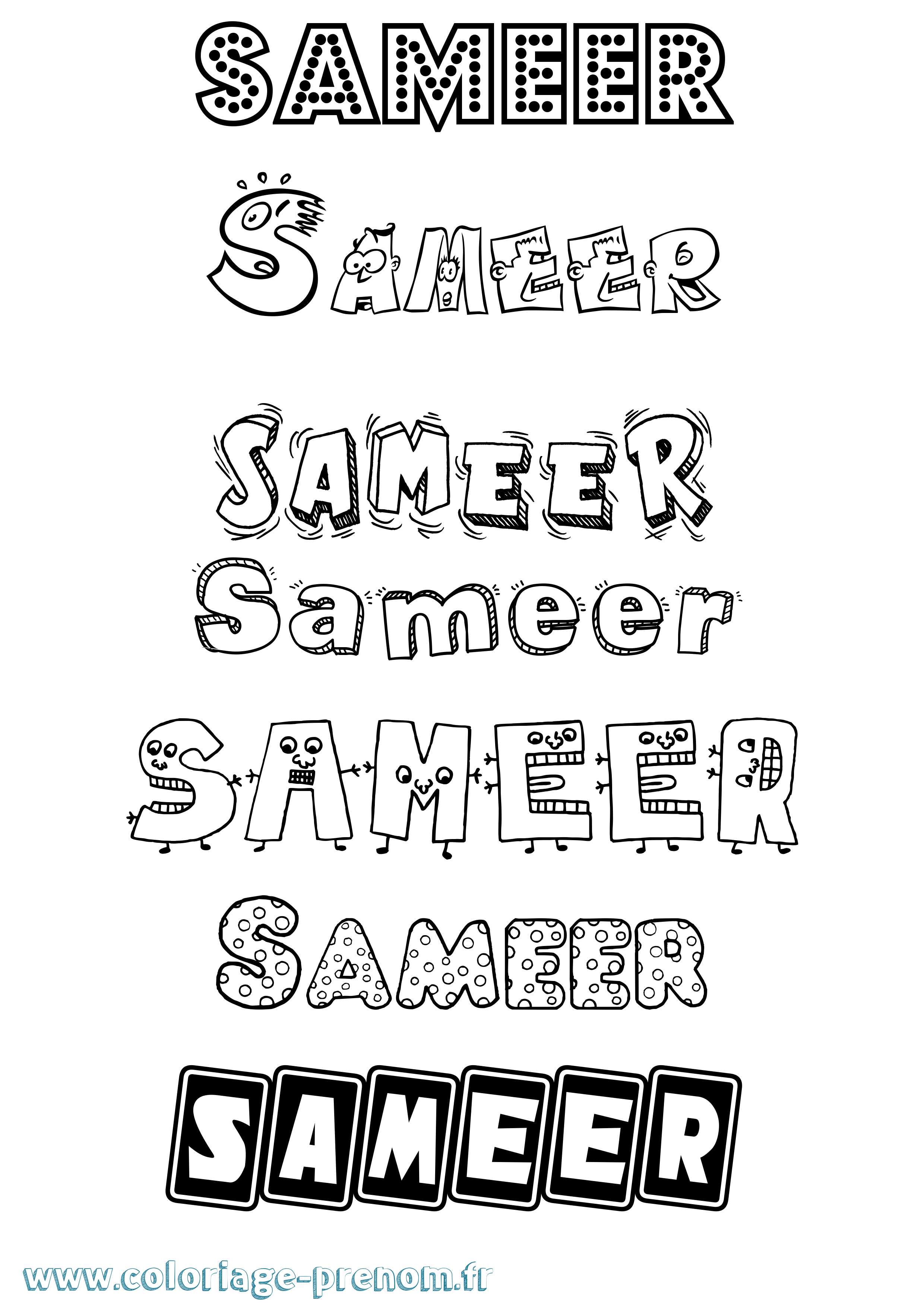 Coloriage prénom Sameer Fun