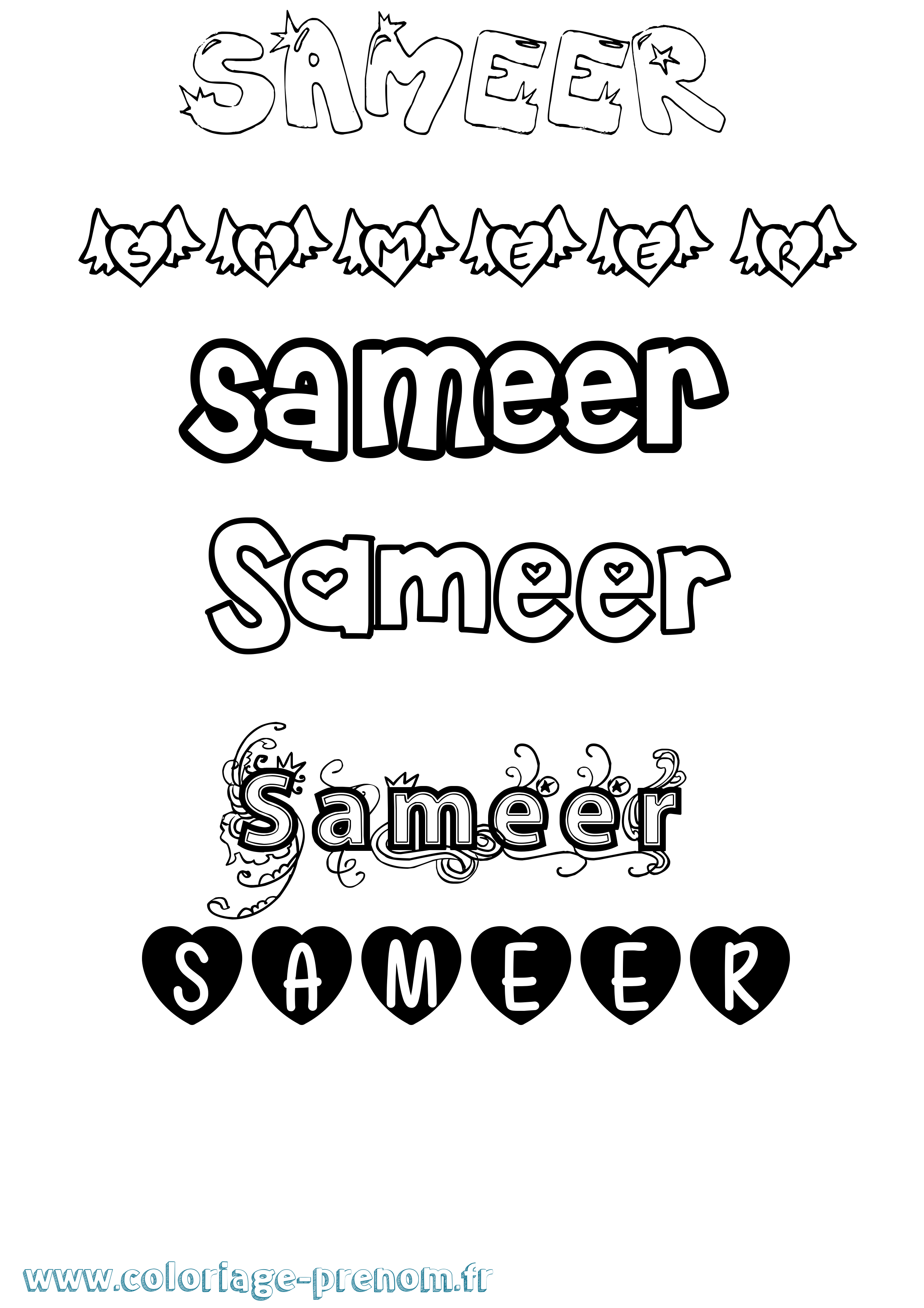 Coloriage prénom Sameer Girly