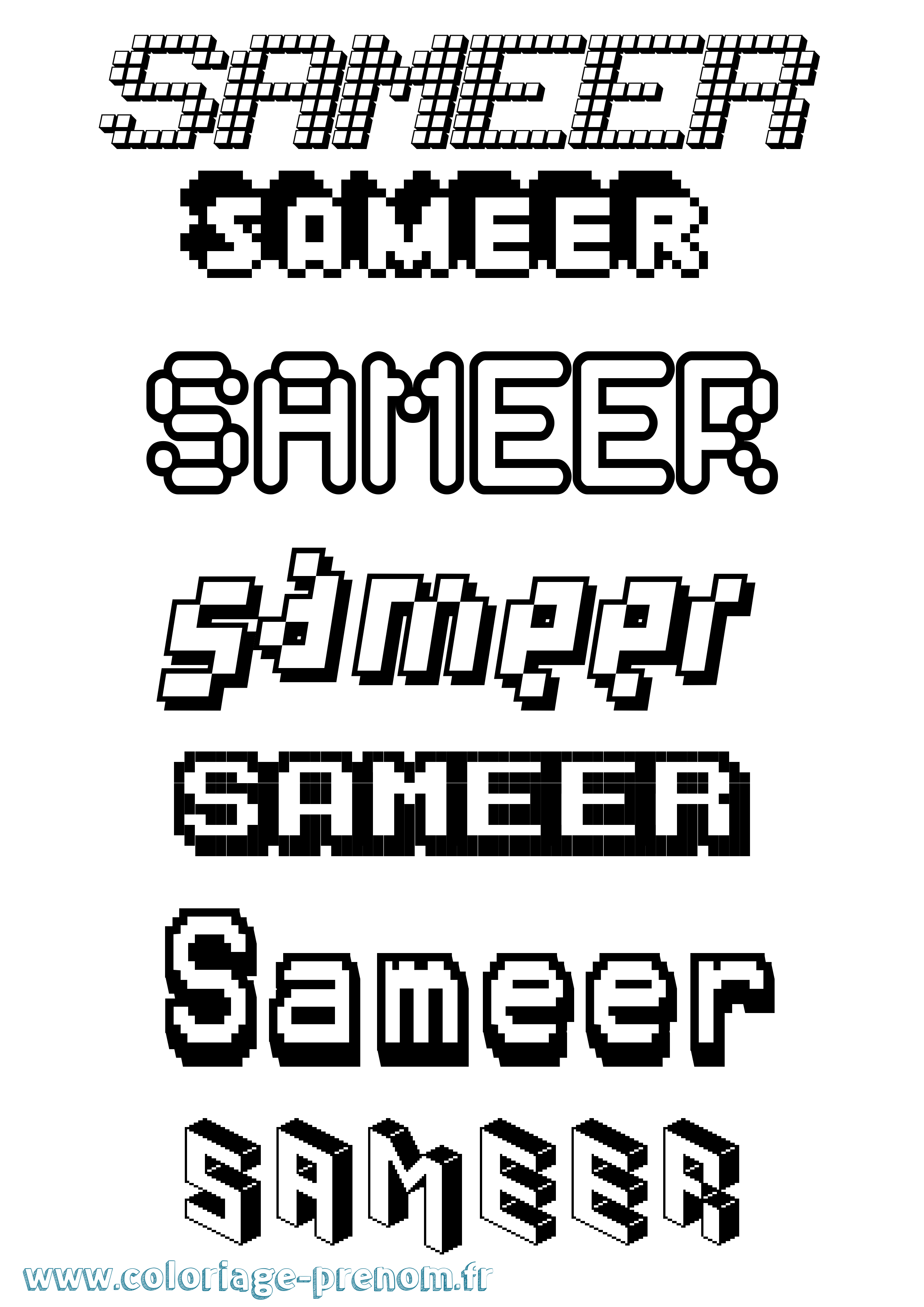 Coloriage prénom Sameer Pixel