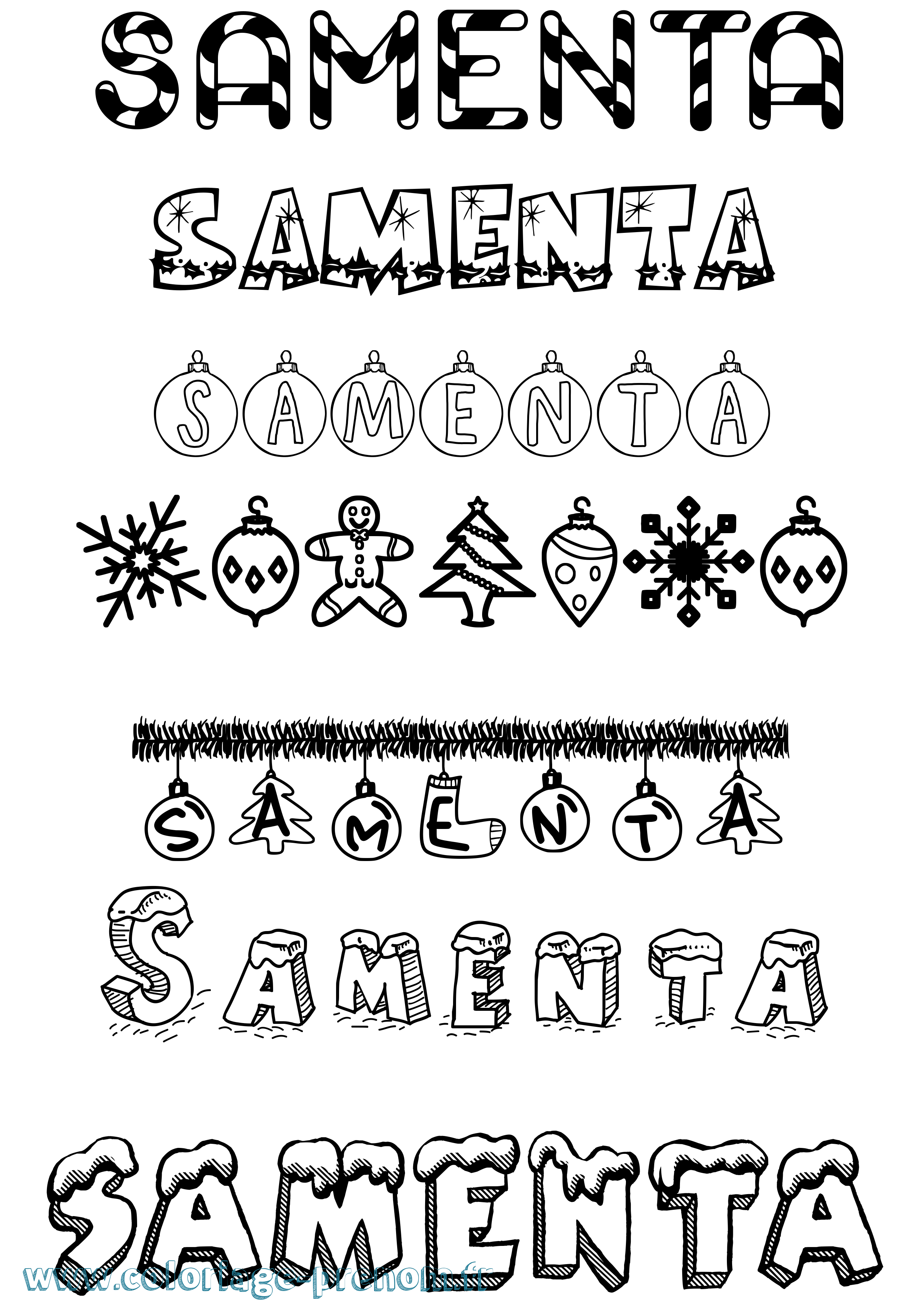Coloriage prénom Samenta Noël