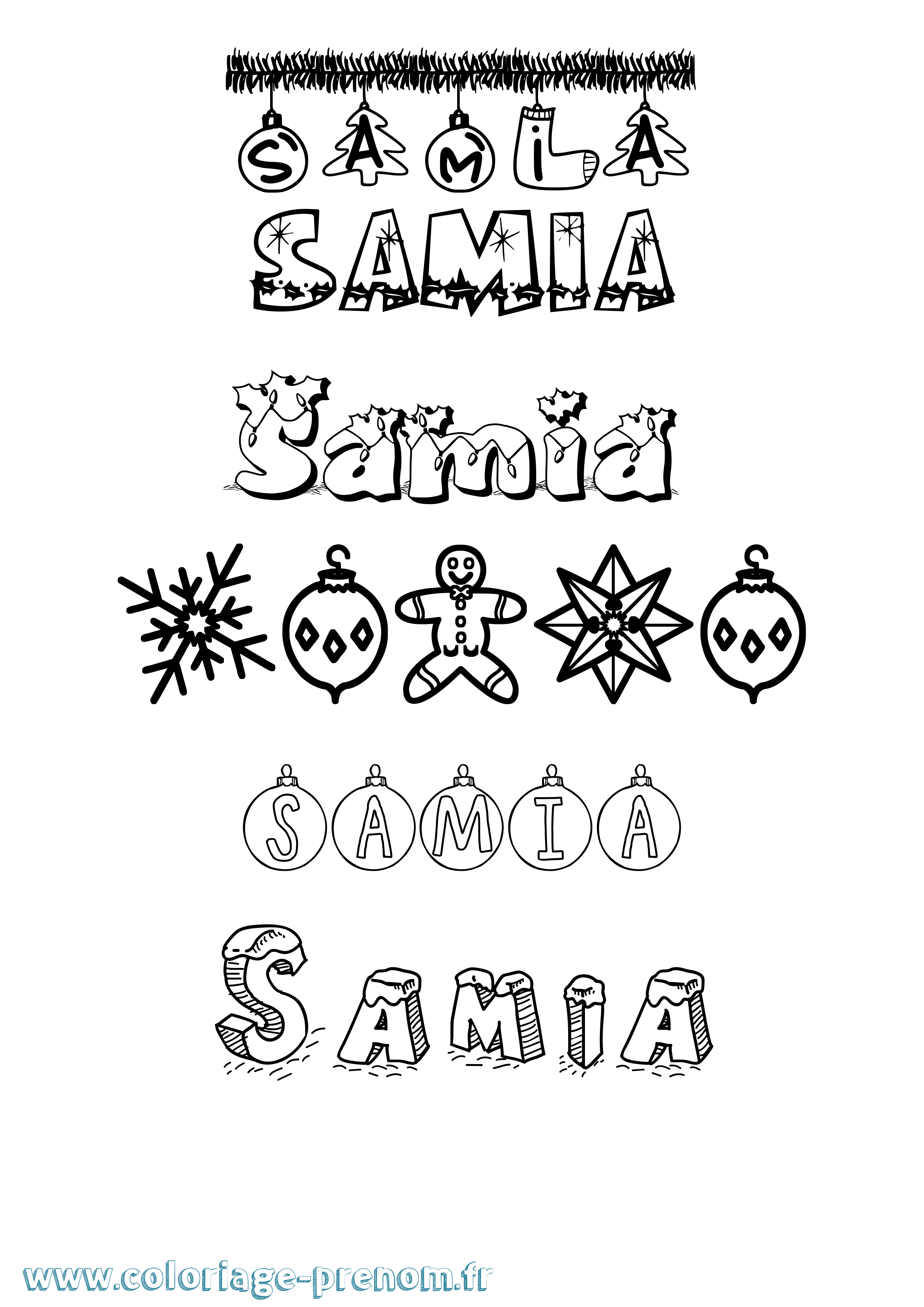 Coloriage prénom Samia Noël
