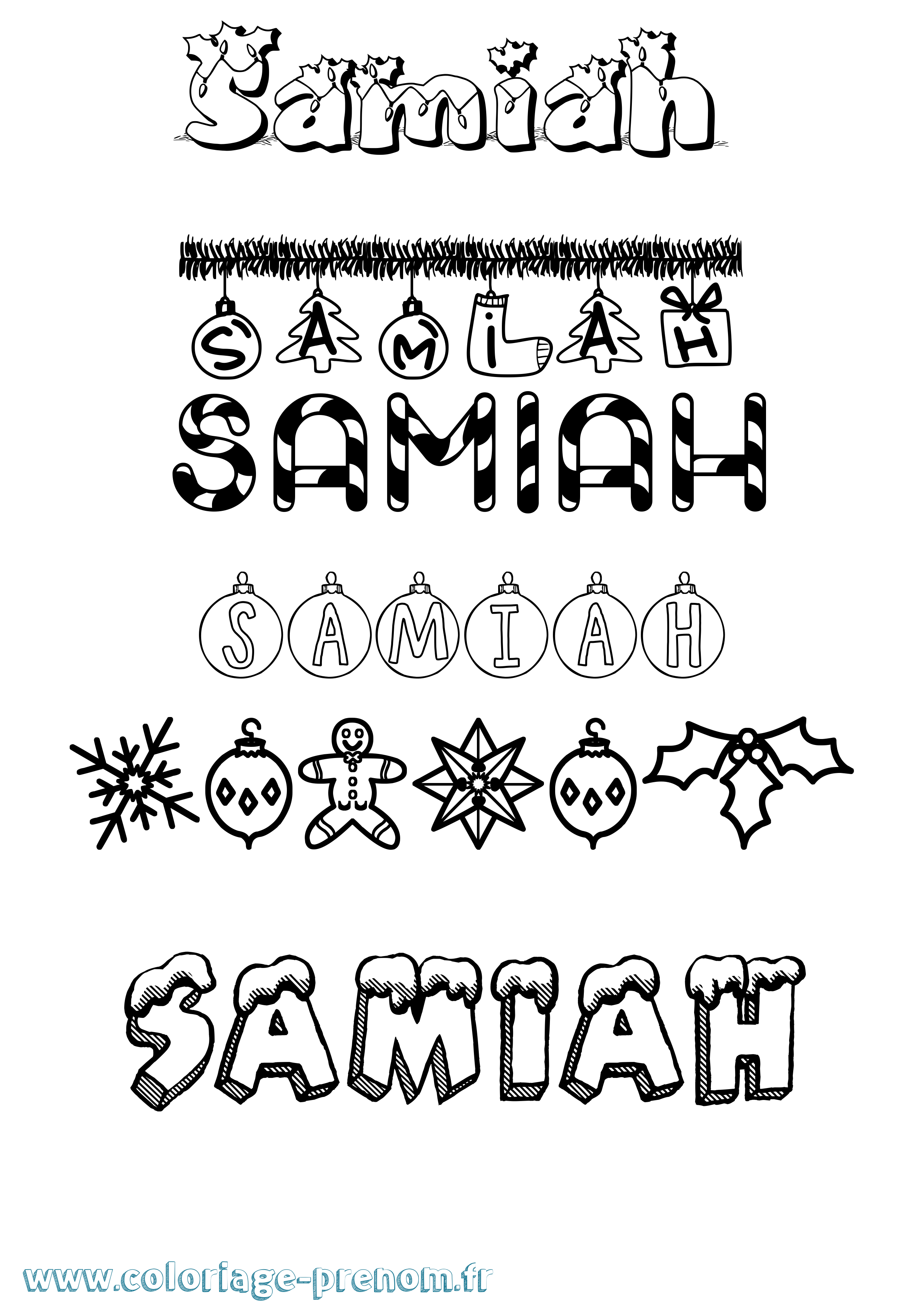 Coloriage Samiah Noël Coloriage prénom Samiah Noël