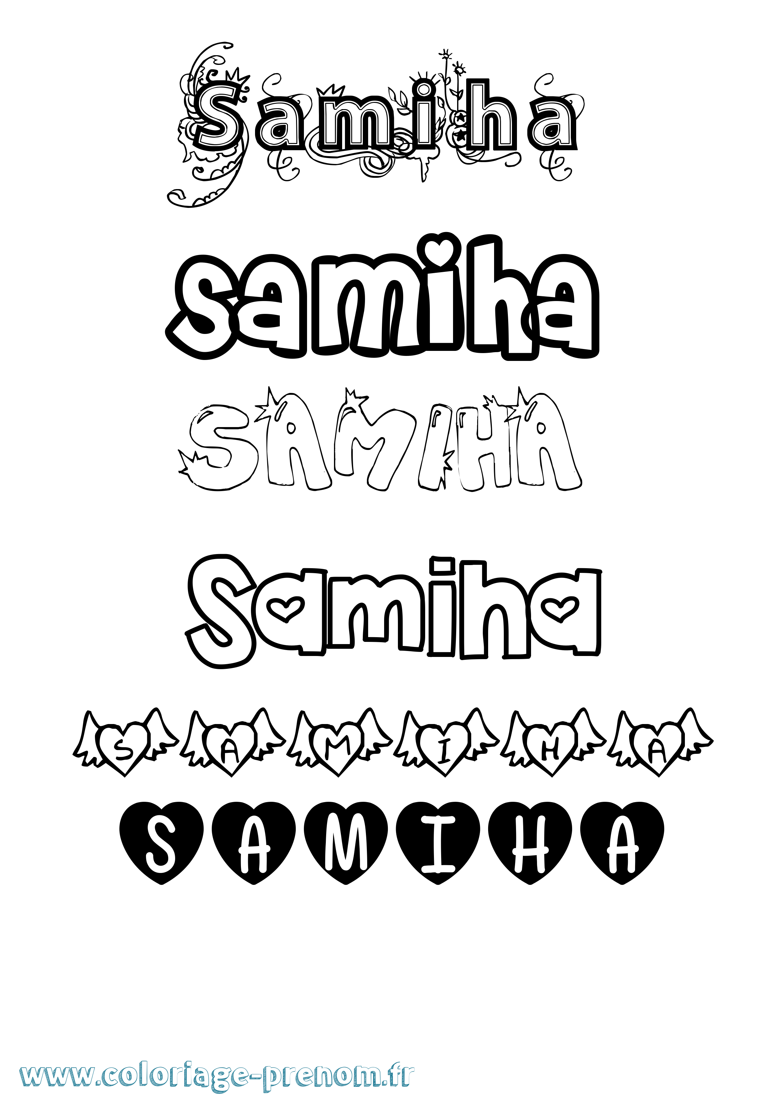 Coloriage prénom Samiha Girly