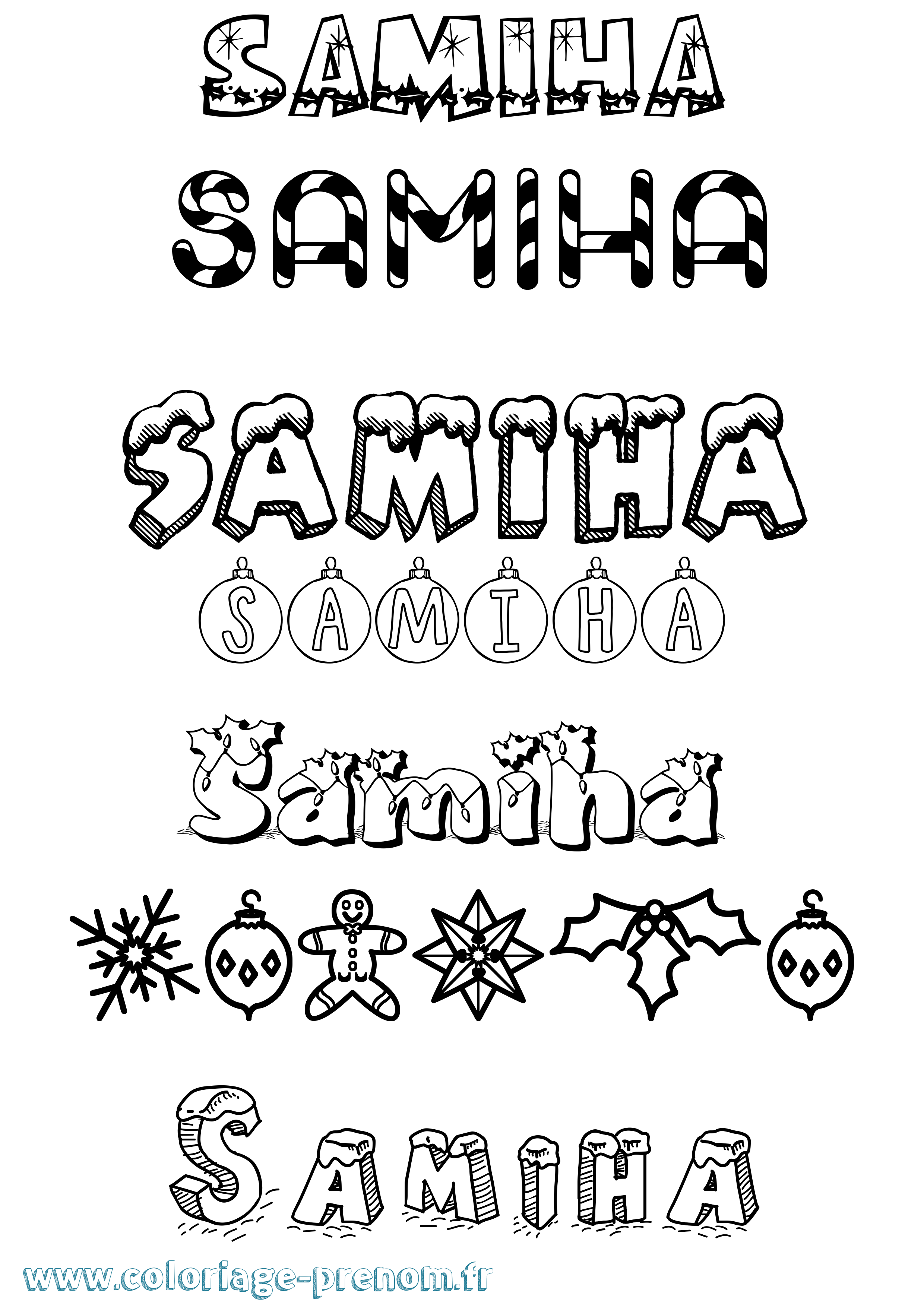 Coloriage prénom Samiha Noël