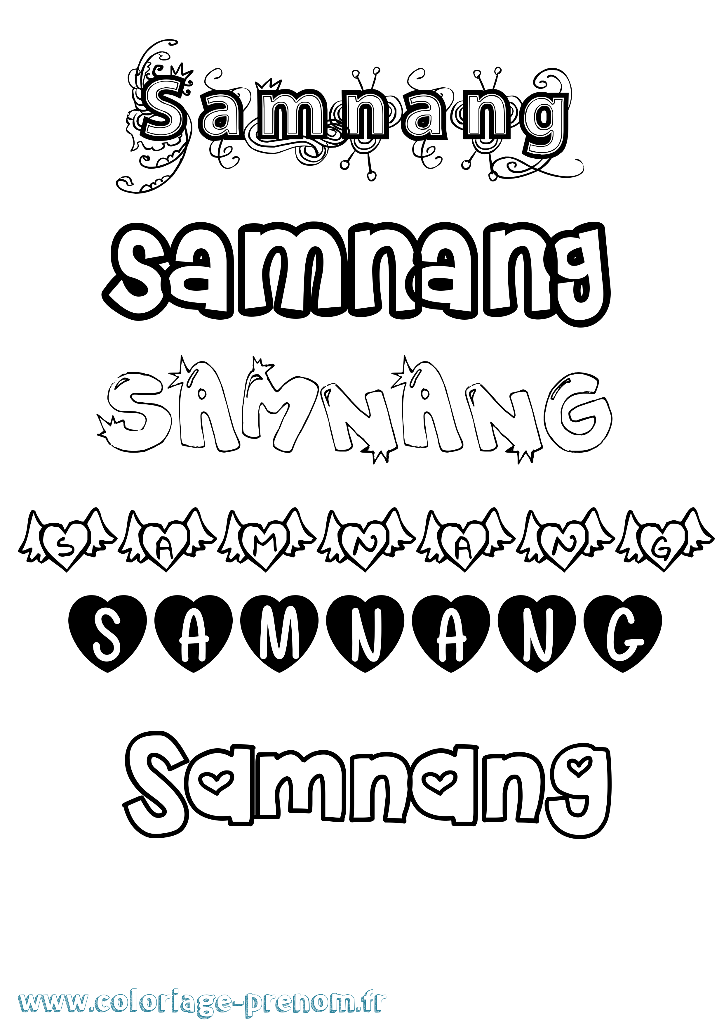 Coloriage prénom Samnang Girly