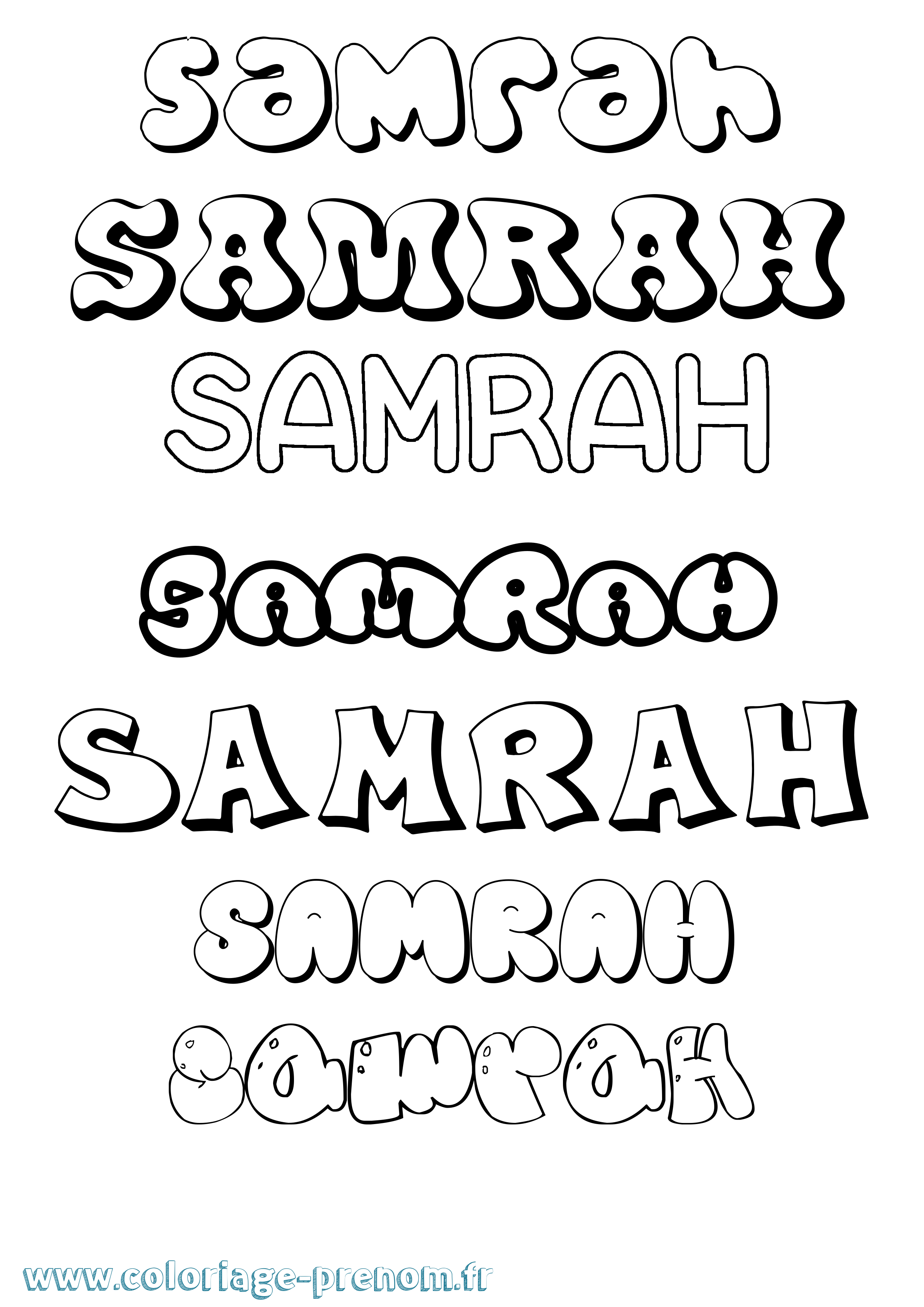 Coloriage prénom Samrah Bubble