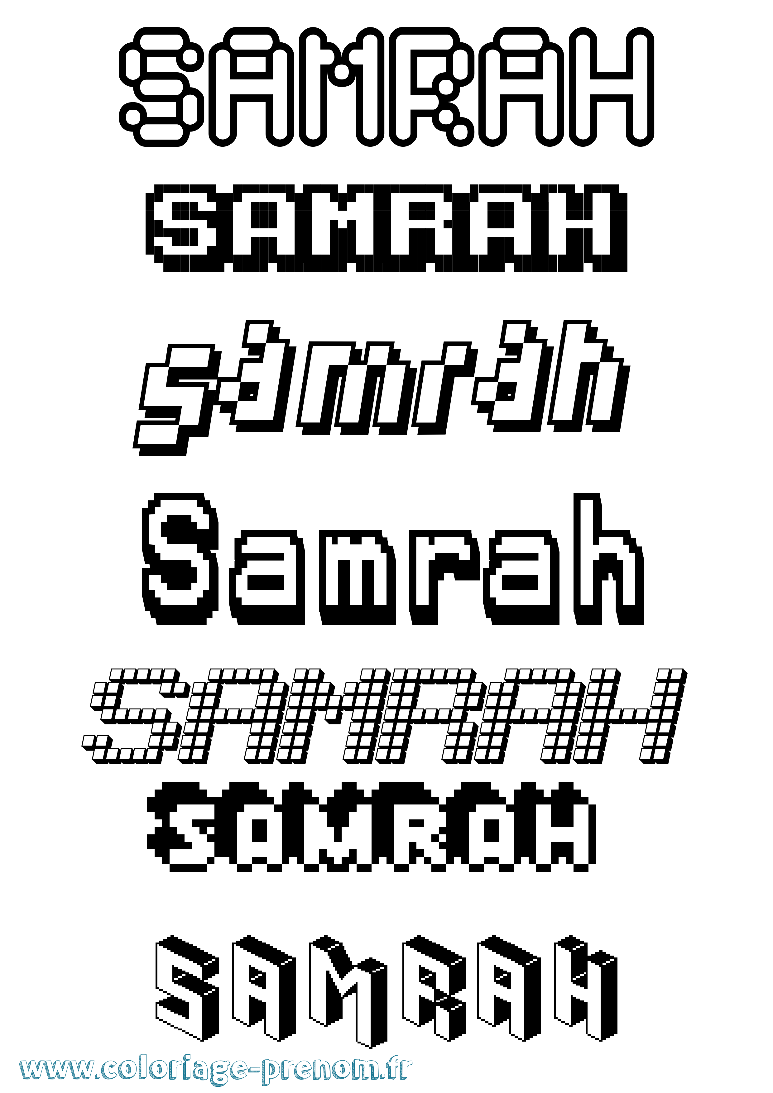 Coloriage prénom Samrah Pixel