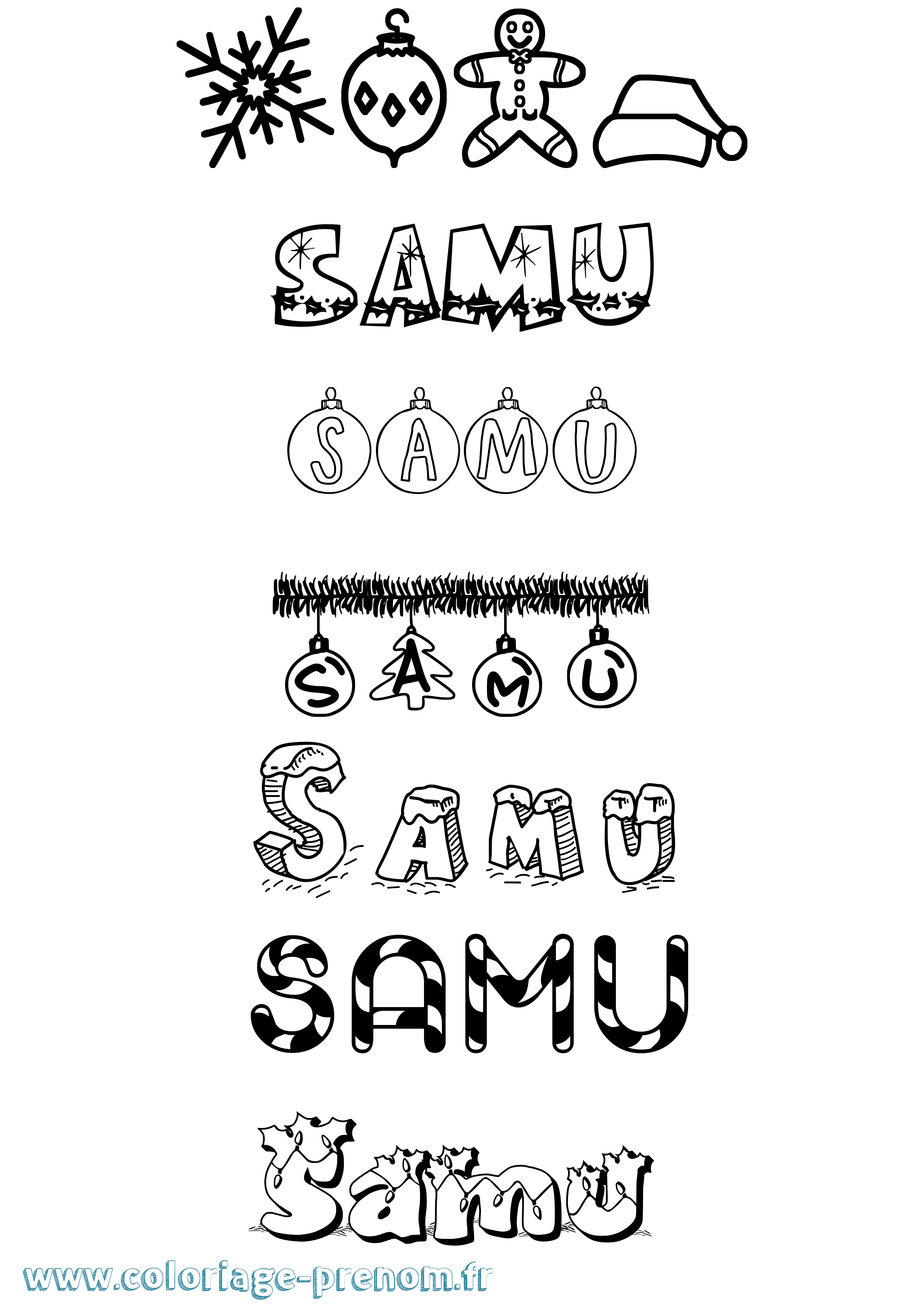 Coloriage prénom Samu Noël