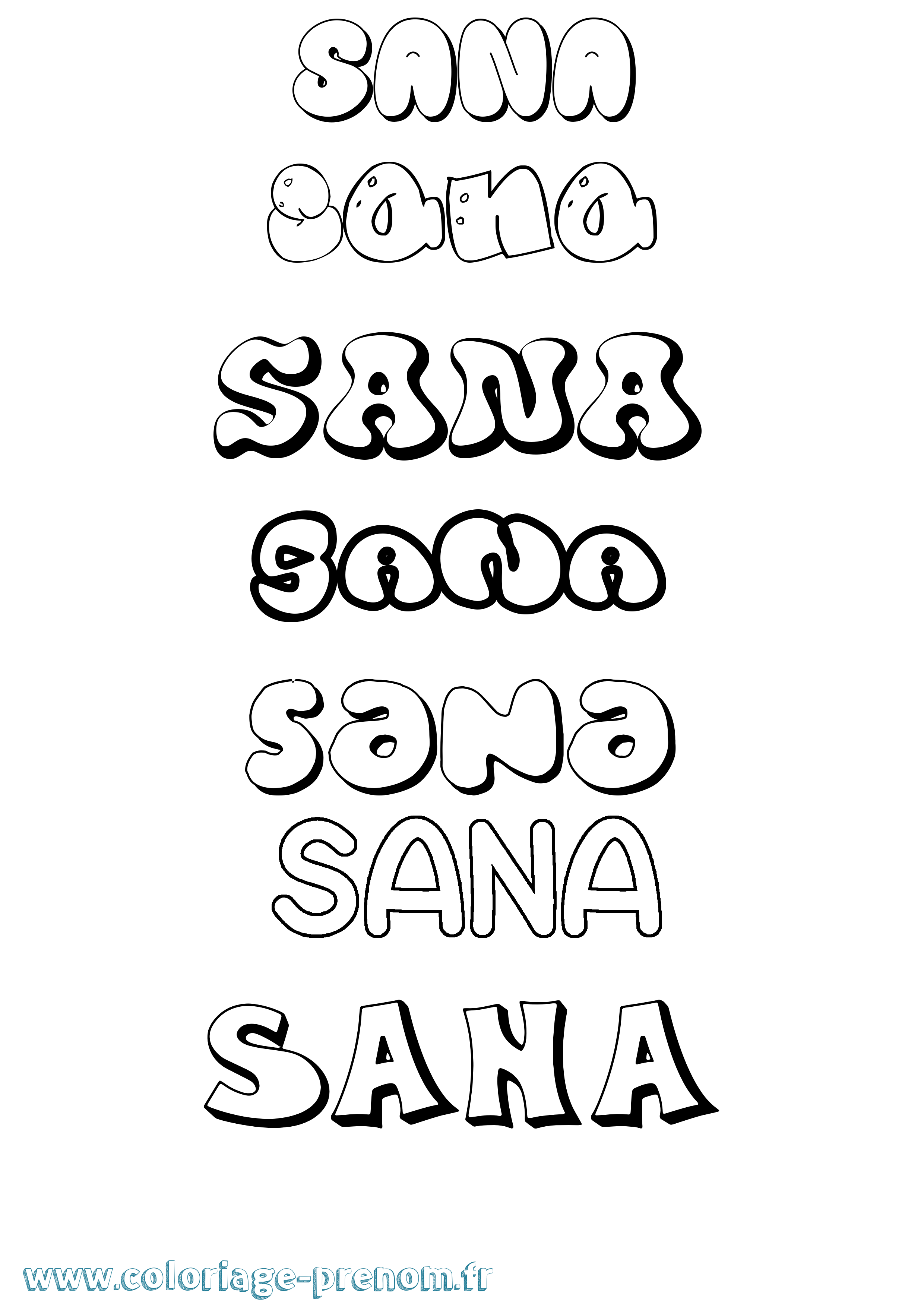 Coloriage Sana Bubble Coloriage prénom Sana Bubble