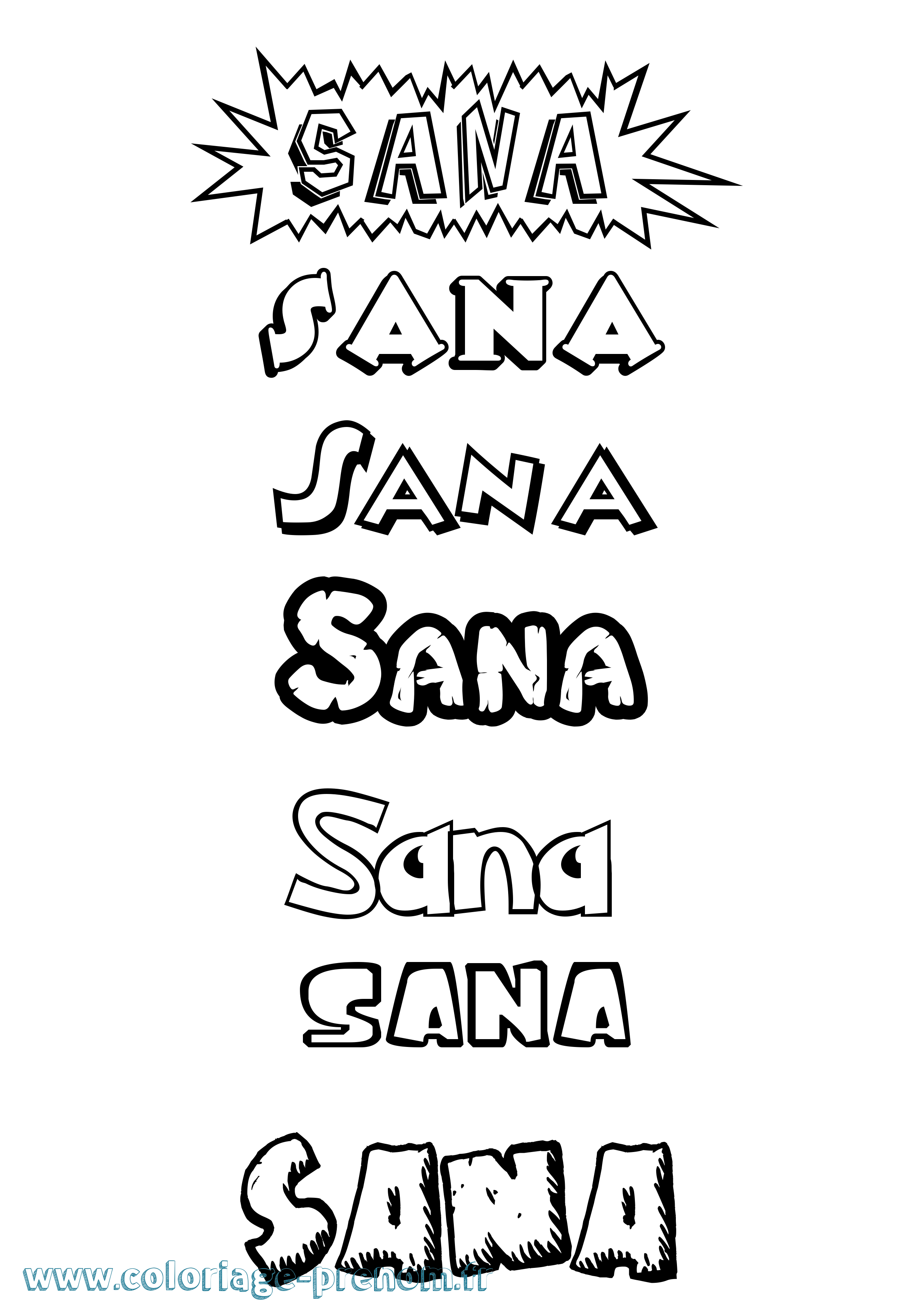 Coloriage prénom Sana Dessin Animé