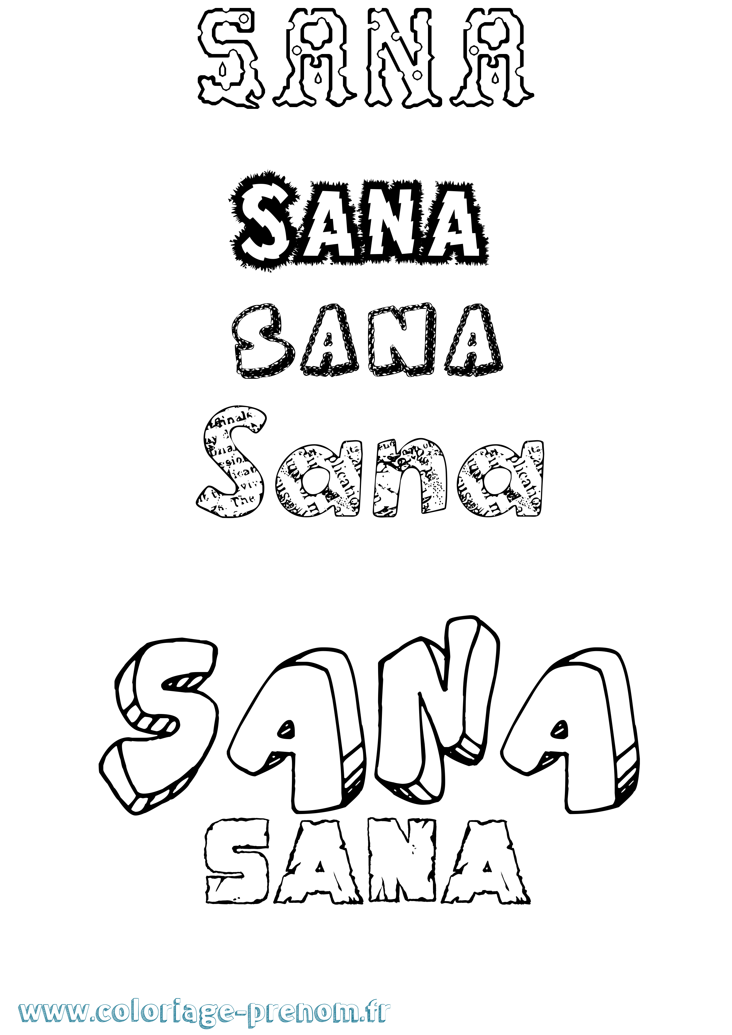 Coloriage Sana Destructuré Coloriage prénom Sana Destructuré