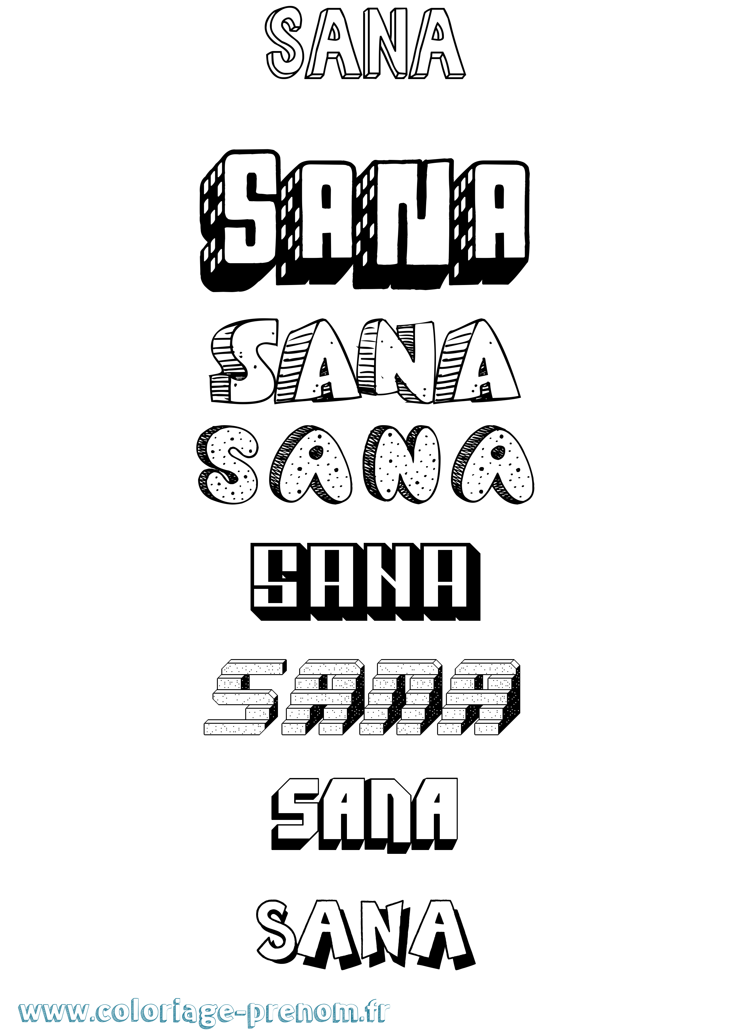 Coloriage prénom Sana Effet 3D