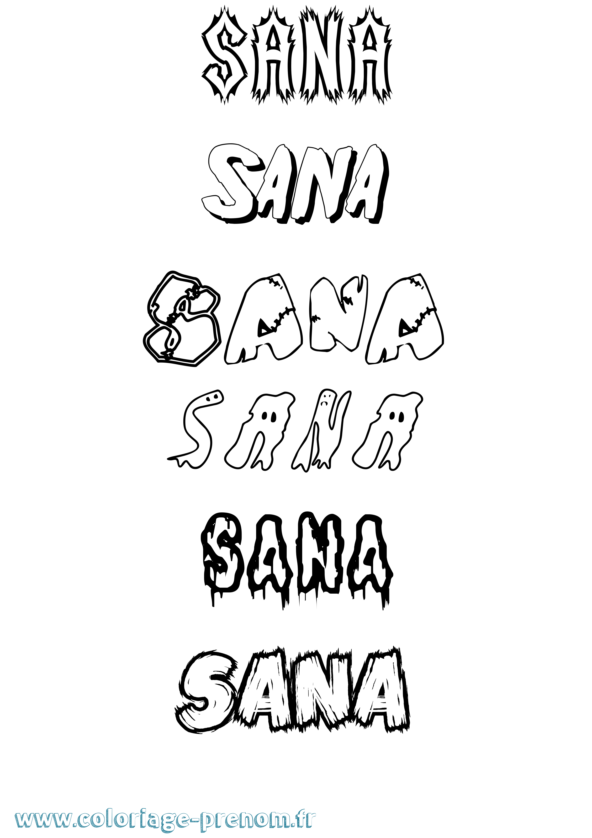 Coloriage Sana Frisson Coloriage prénom Sana Frisson