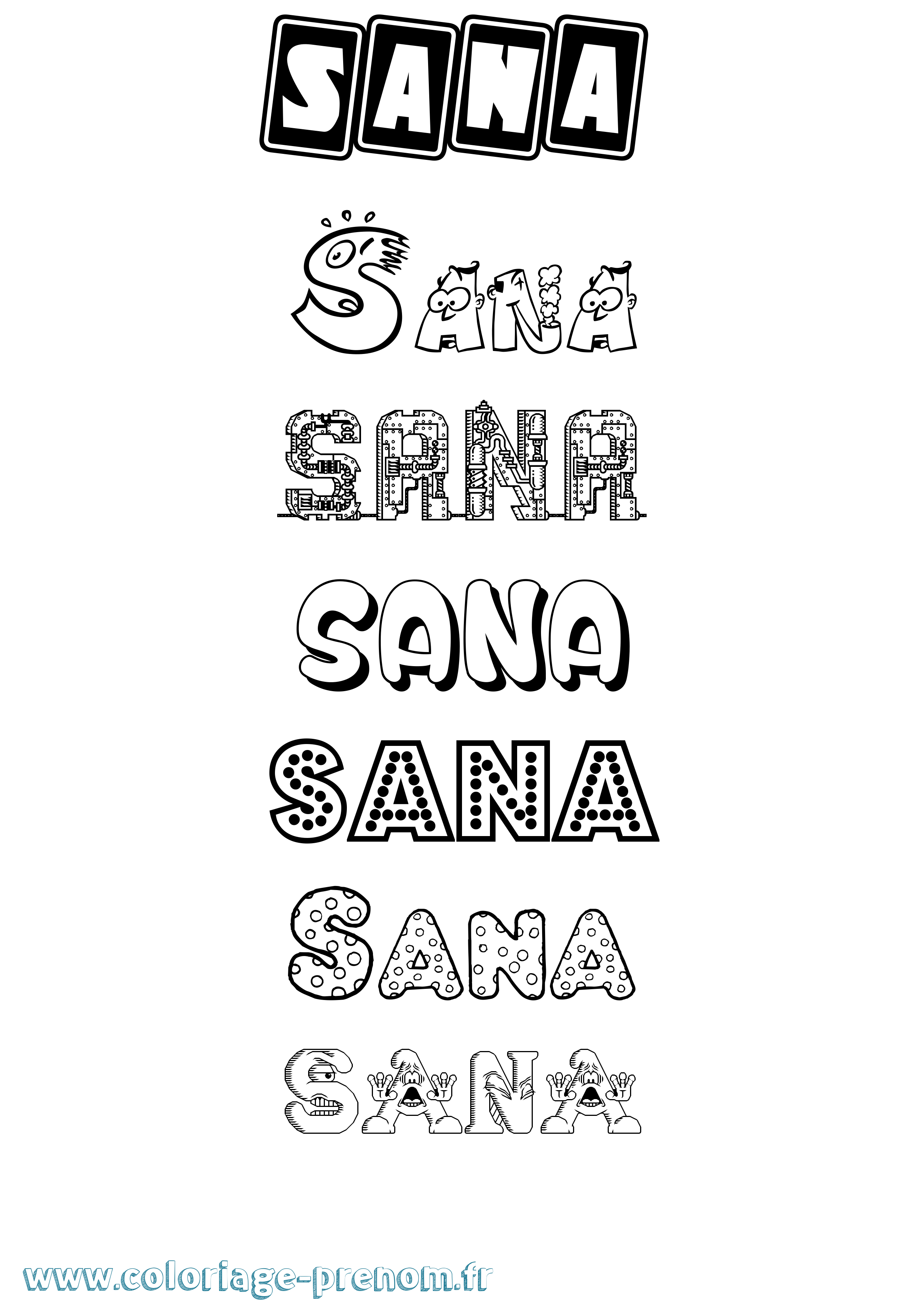 Coloriage prénom Sana Fun