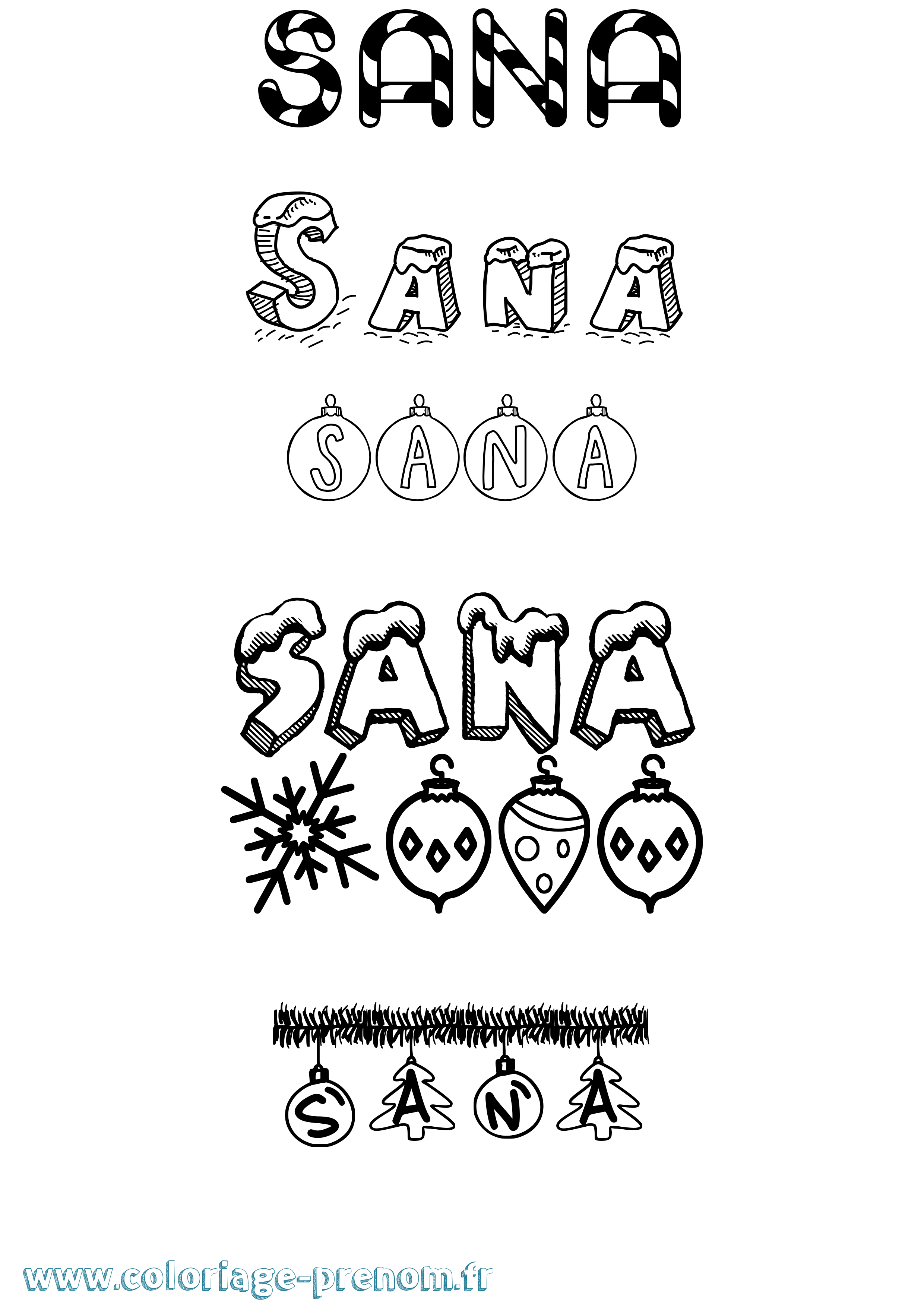 Coloriage prénom Sana Noël