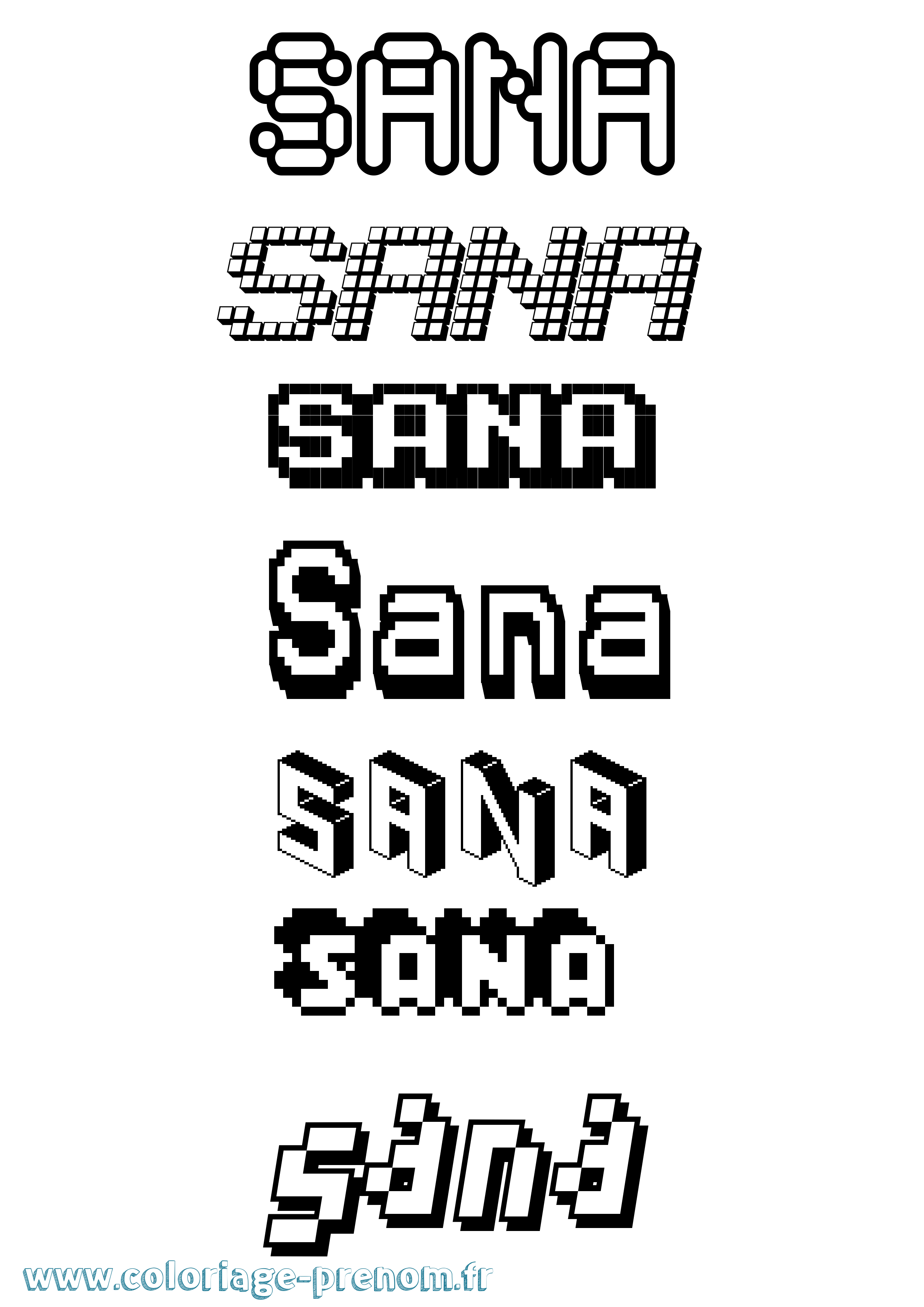 Coloriage prénom Sana Pixel