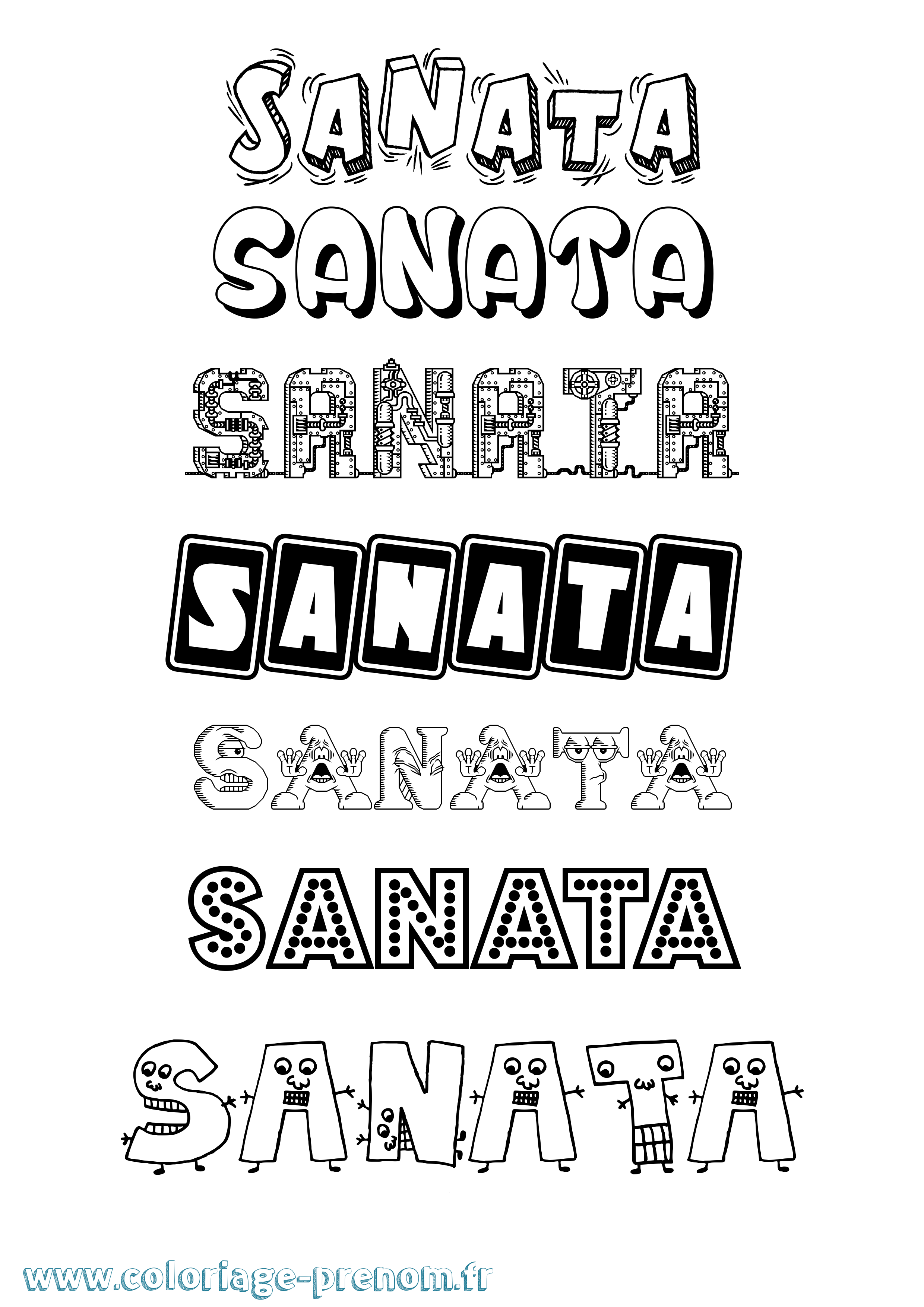 Coloriage prénom Sanata Fun