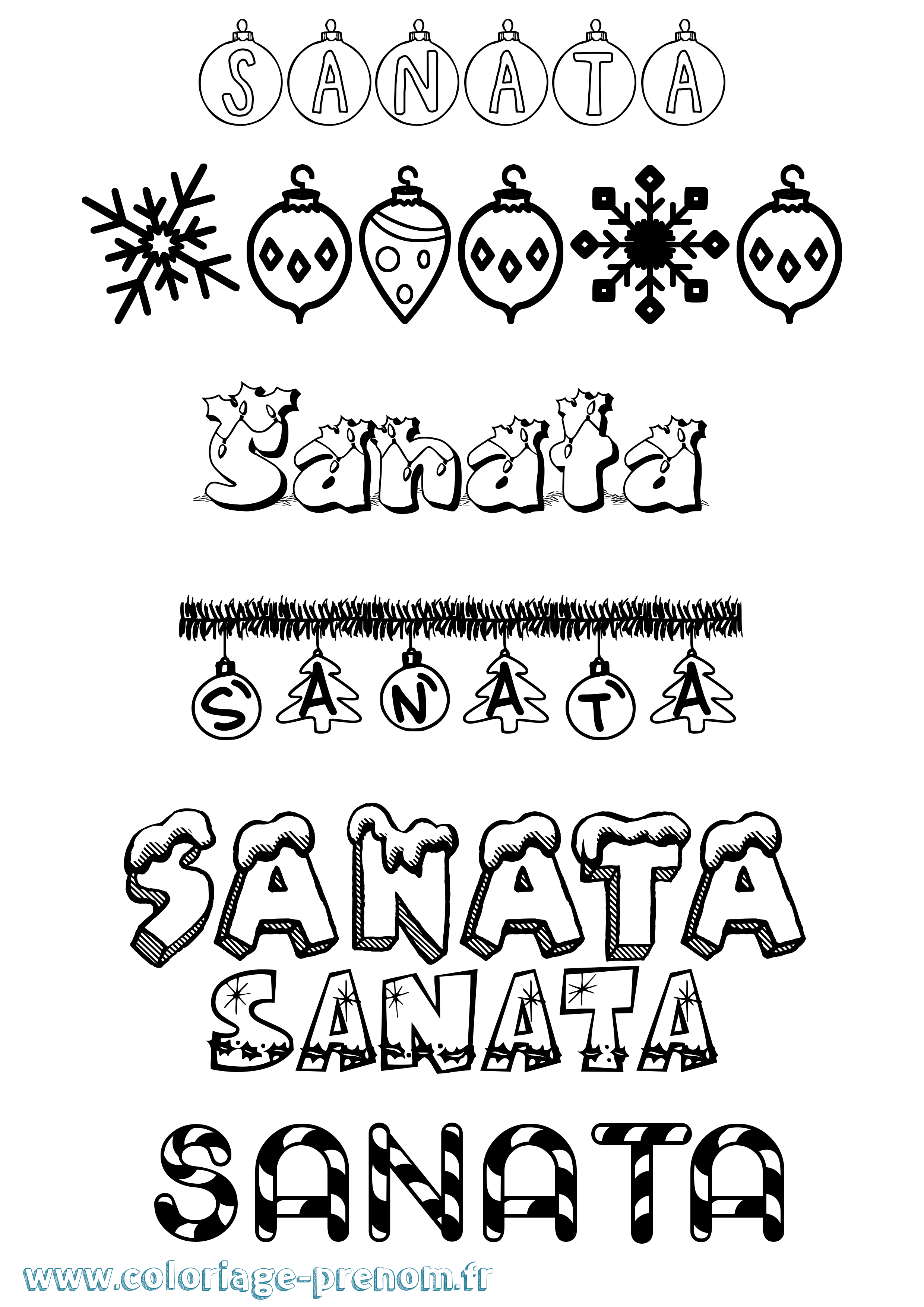Coloriage prénom Sanata Noël