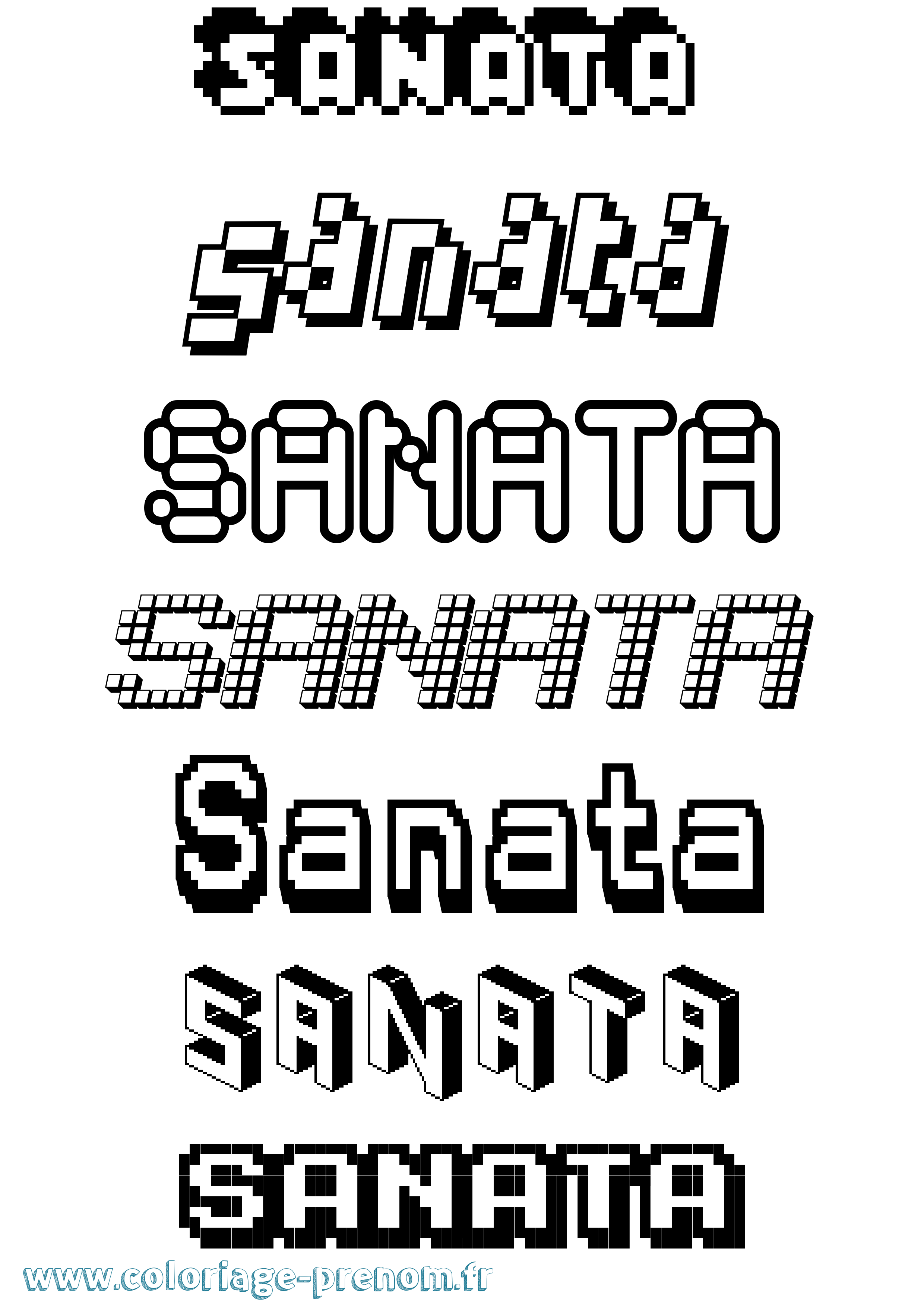 Coloriage prénom Sanata Pixel
