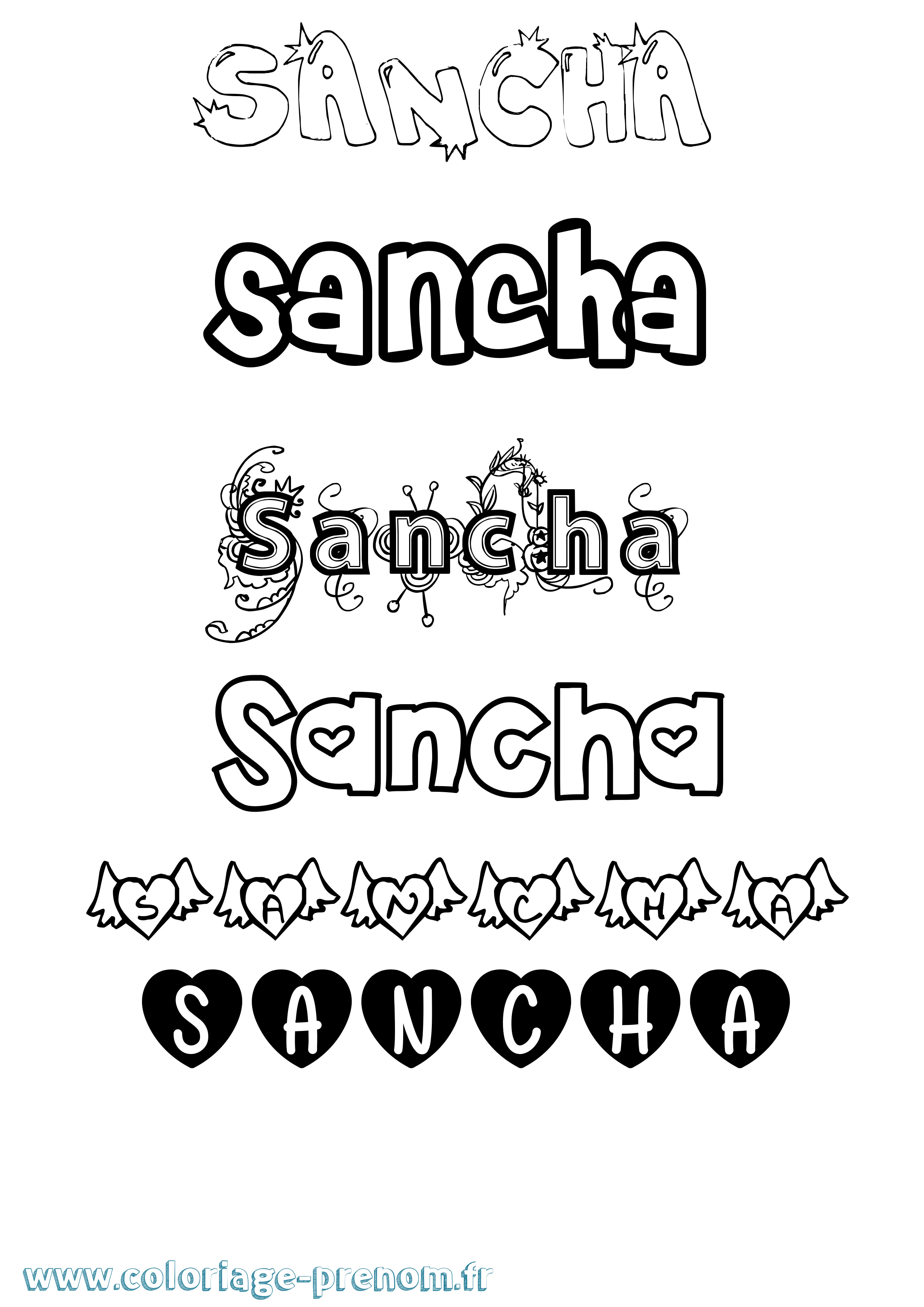 Coloriage prénom Sancha Girly
